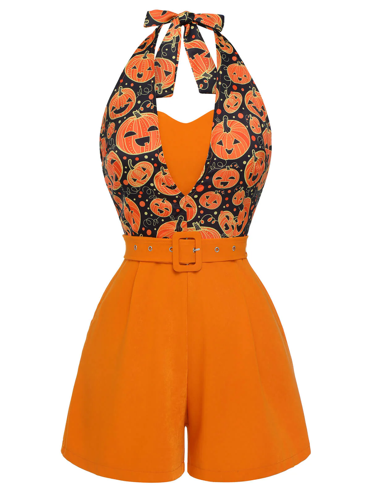 Orange 1950er Halloween Kürbis Halter Romper - Image 2