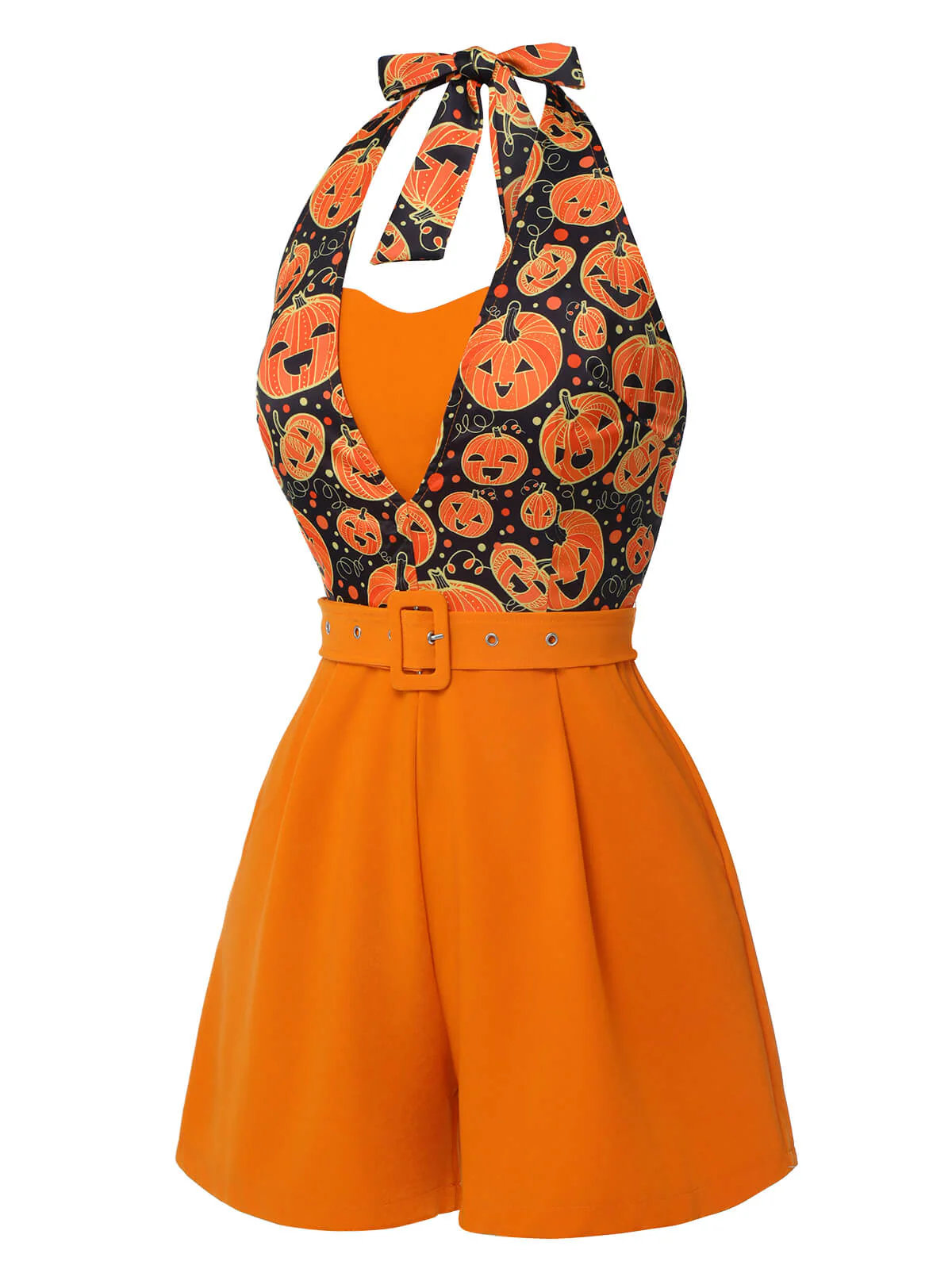 Orange 1950er Halloween Kürbis Halter Romper - Image 3