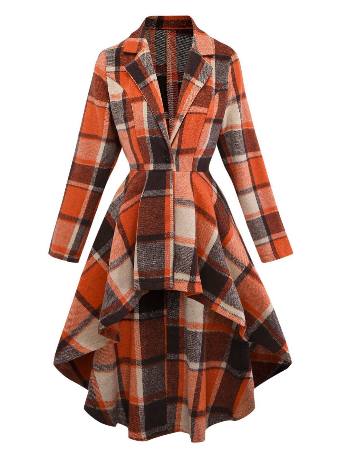 Orange 1950er Karo Hoch Niedrig Saum Revers Jacke - Image 2