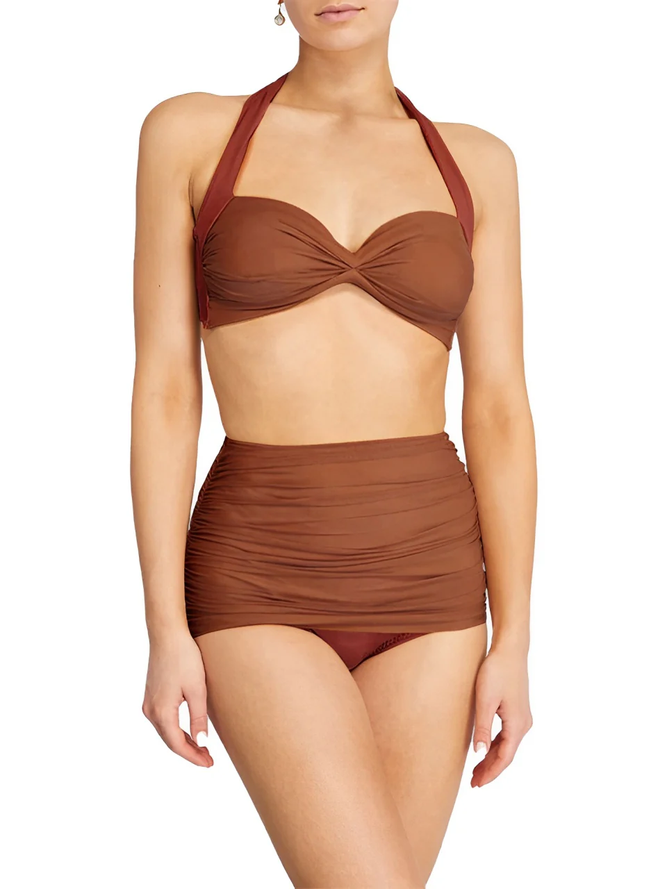 Orange 1950er Solide Netz Halter Badeanzug - Image 2