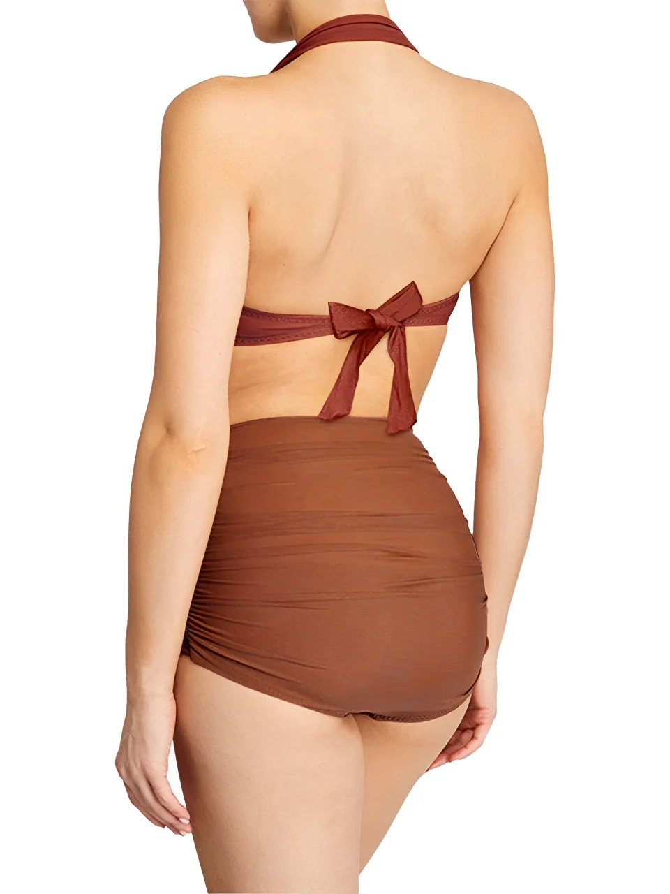 Orange 1950er Solide Netz Halter Badeanzug - Image 3