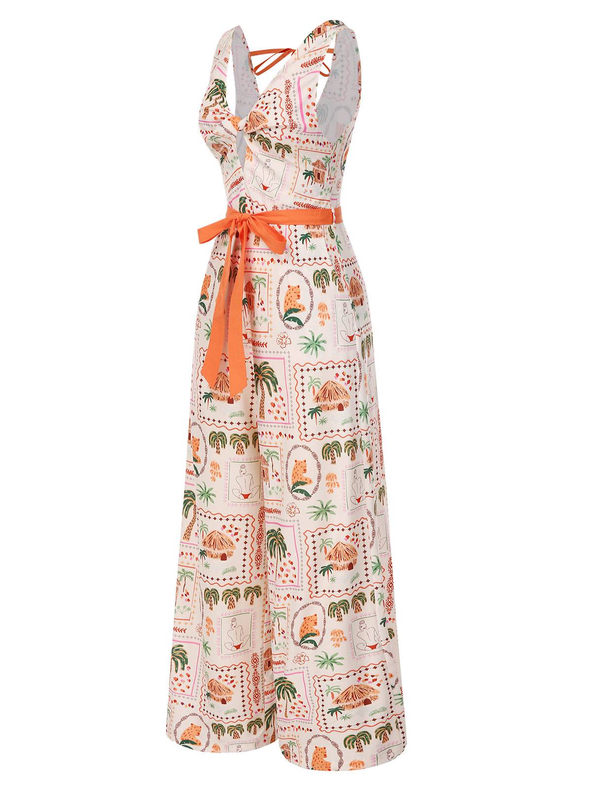 Orange 1950er Strand Briefmarken Verdreht Jumpsuit - Image 3
