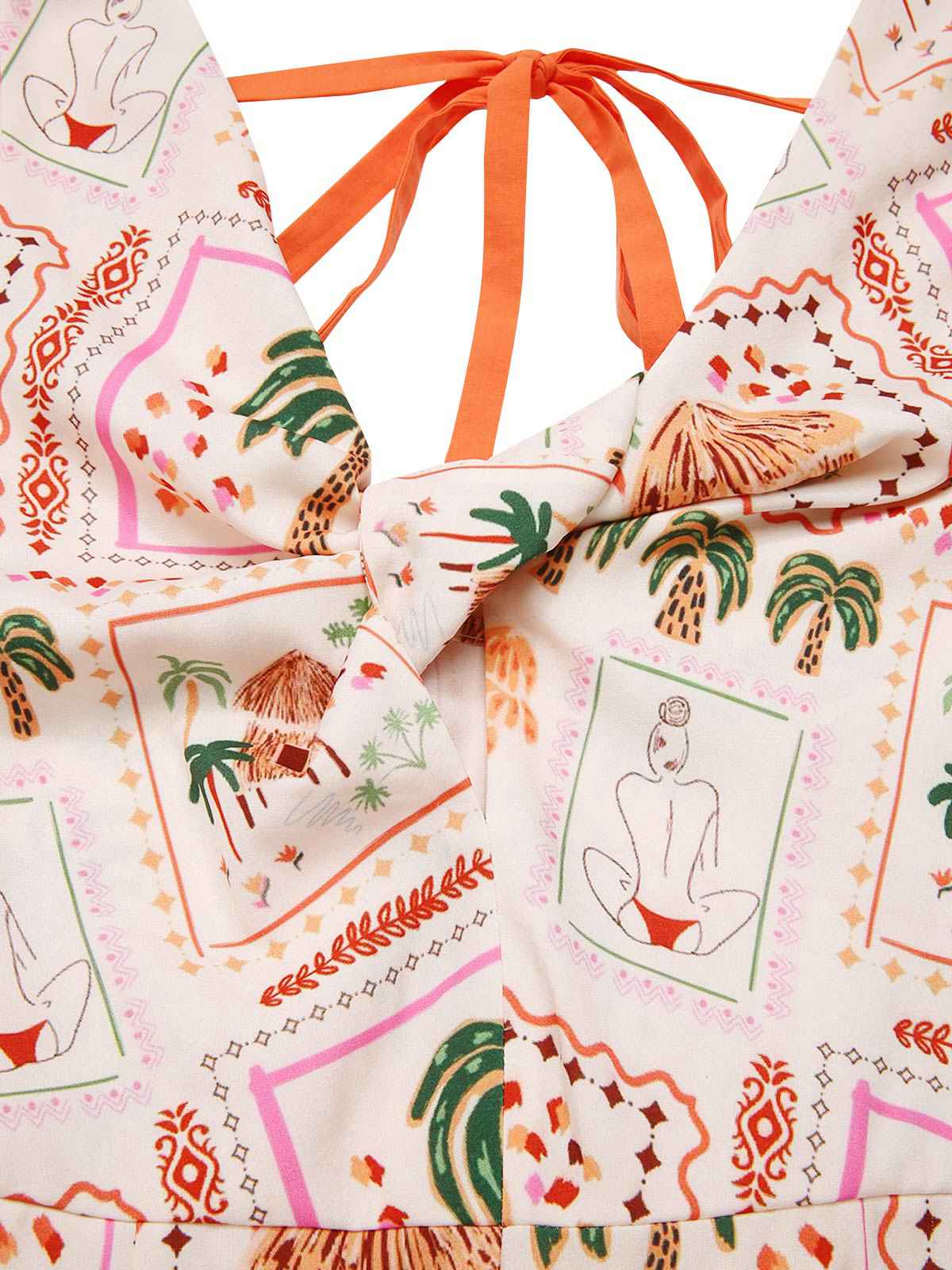 Orange 1950er Strand Briefmarken Verdreht Jumpsuit - Image 5