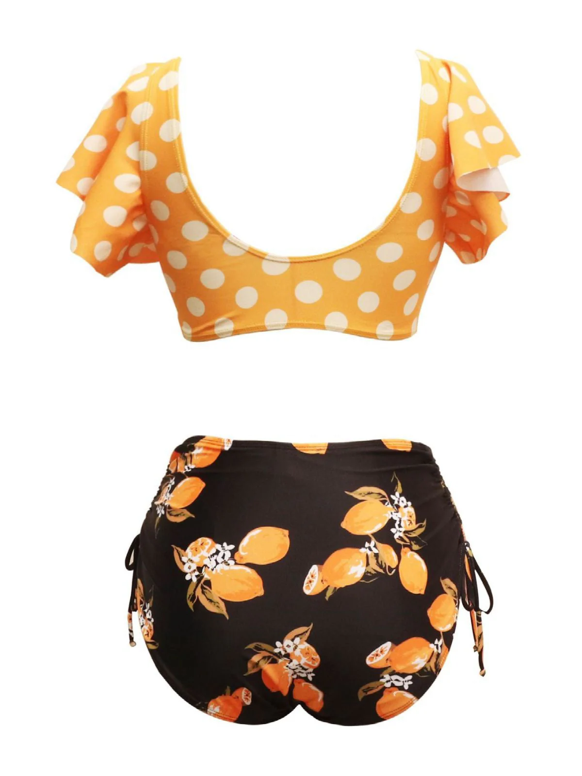 Orange 1950er Tupfen Zitrone Rüschen Bikini Set - Image 2