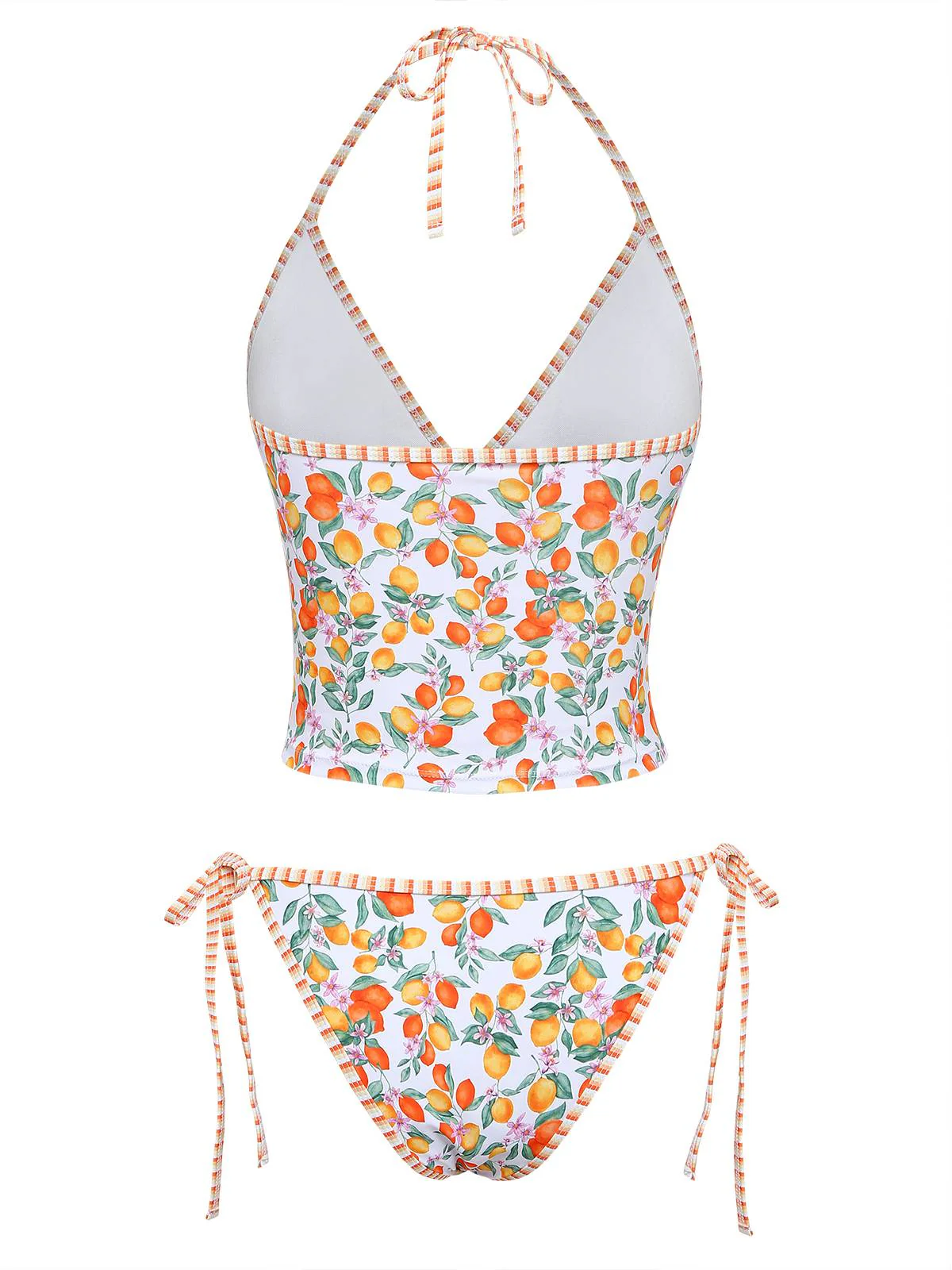 Orange 1950er Zitronen Muster Halter Tankini Set - Image 3
