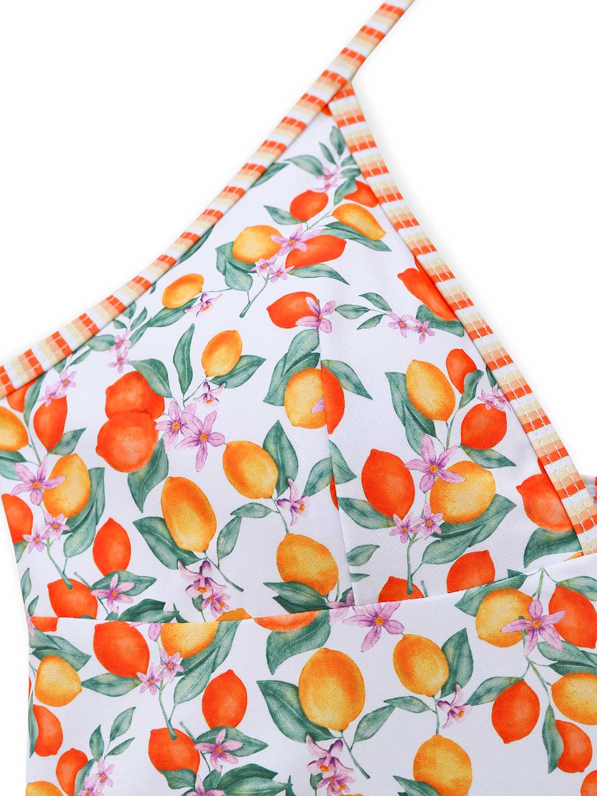 Orange 1950er Zitronen Muster Halter Tankini Set - Image 4