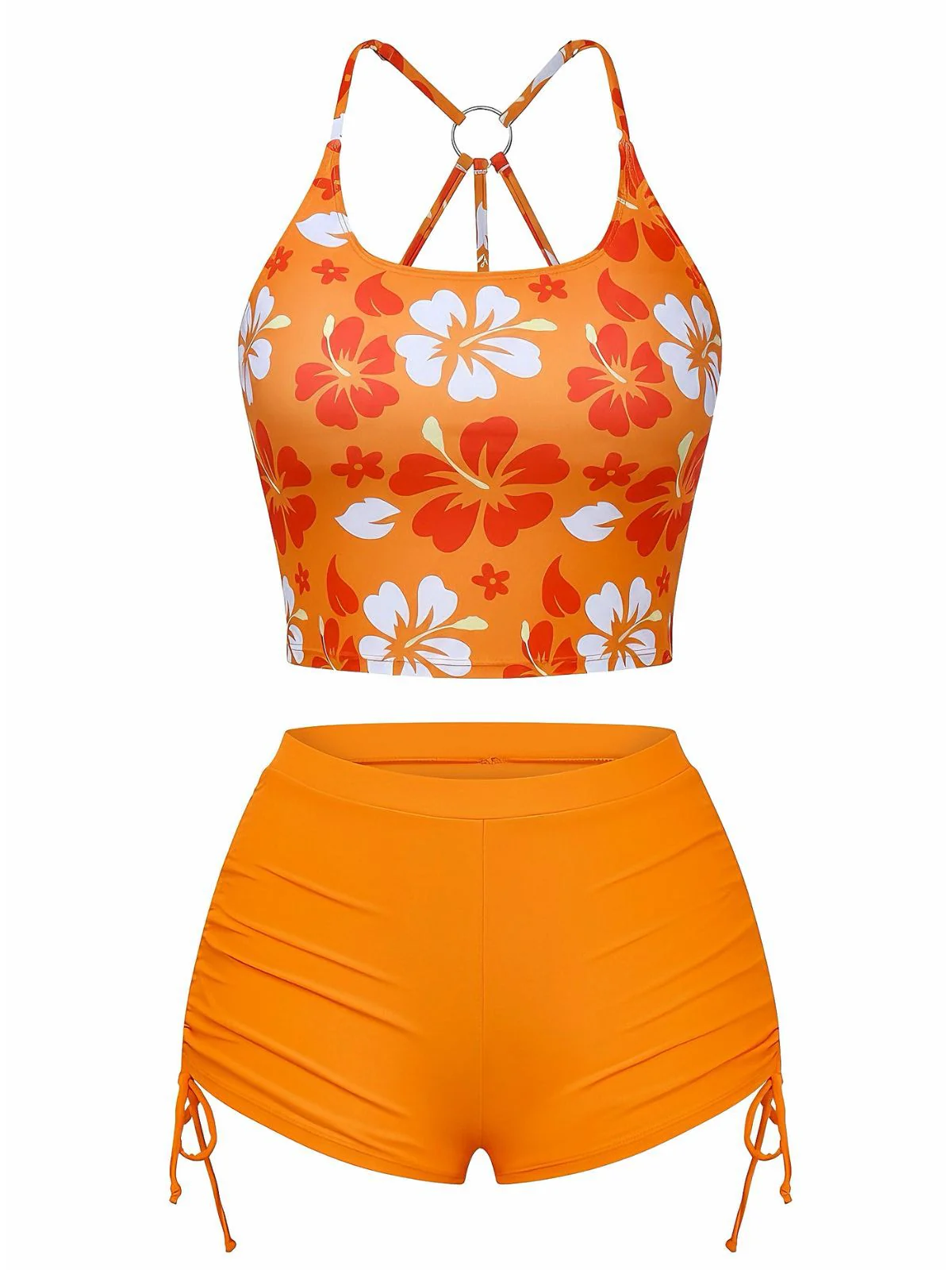 Orange 1960er Blumen Rückenfrei Bikini Set - Image 2