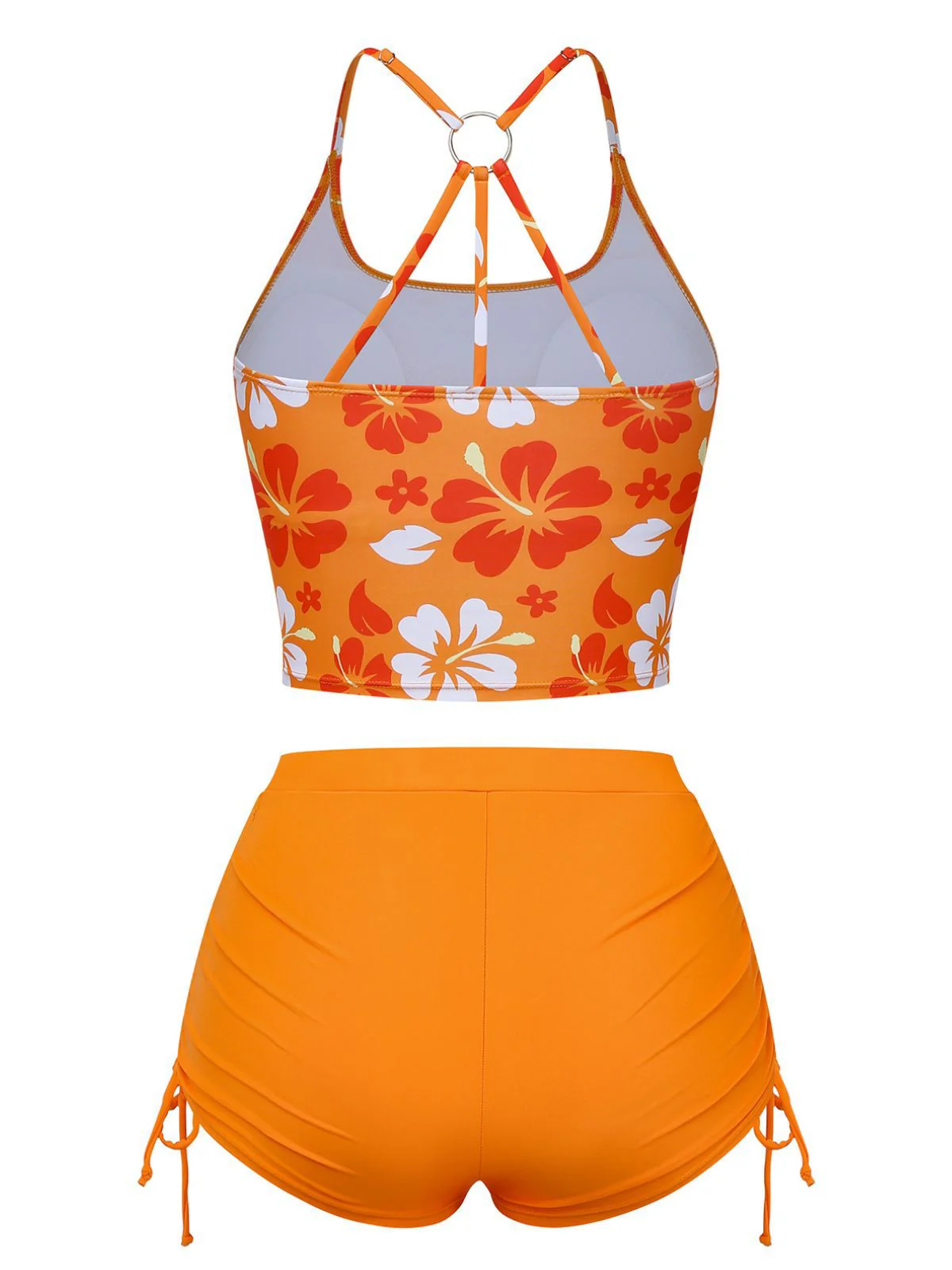 Orange 1960er Blumen Rückenfrei Bikini Set - Image 3