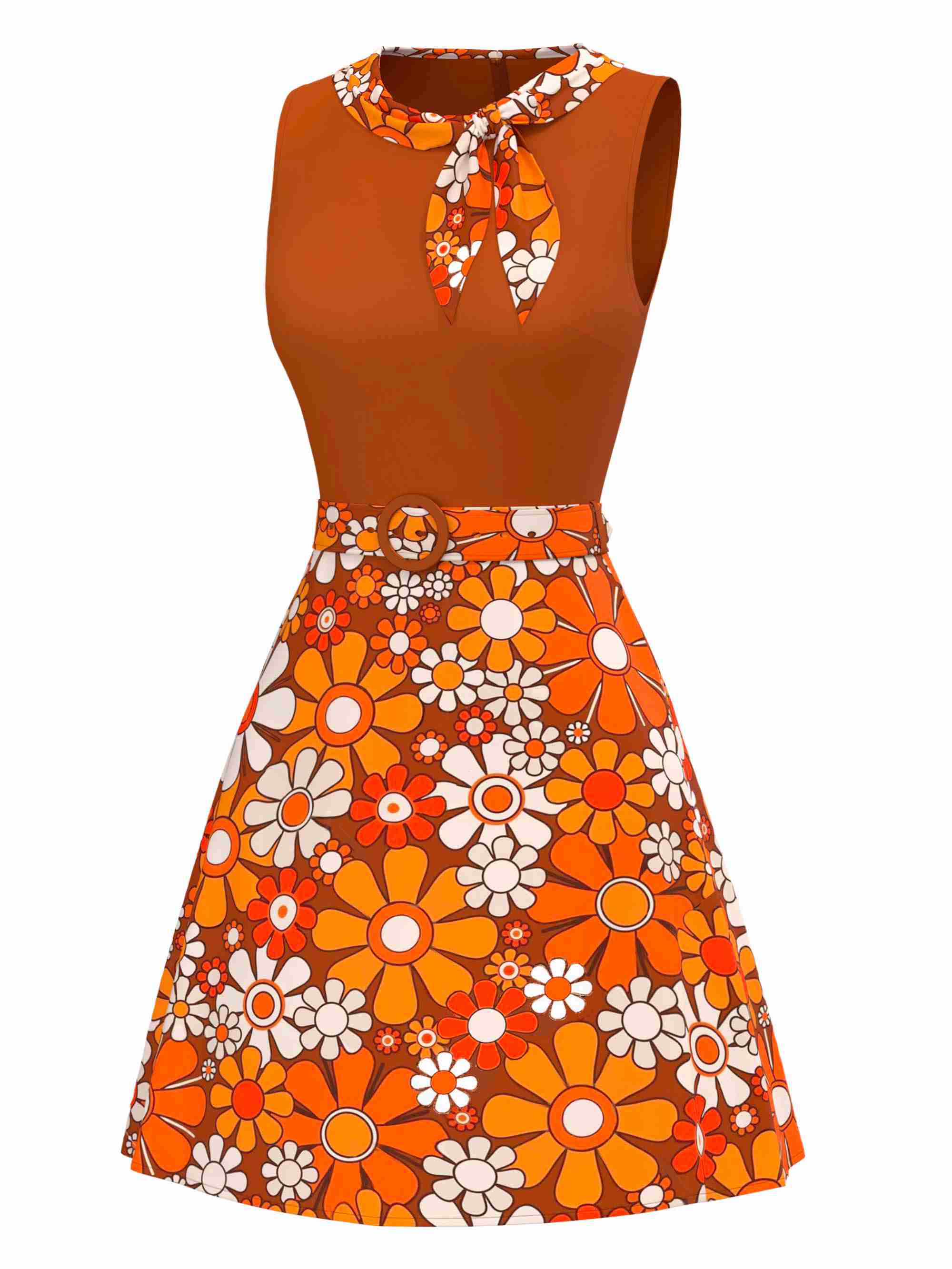 Orange 1960er Boho Psychedelisch Blumen Gürtel Kleid - Image 2