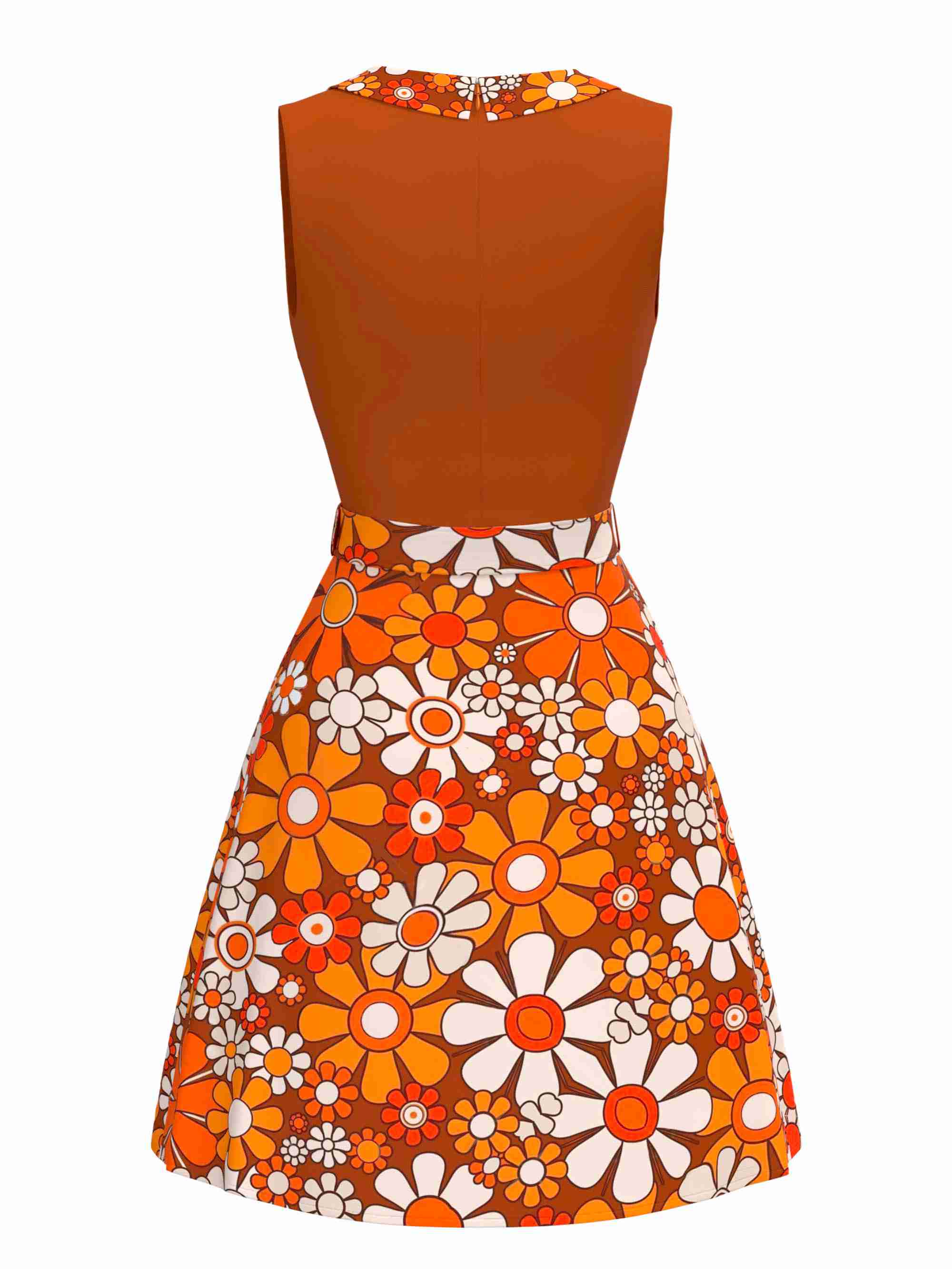 Orange 1960er Boho Psychedelisch Blumen Gürtel Kleid - Image 3