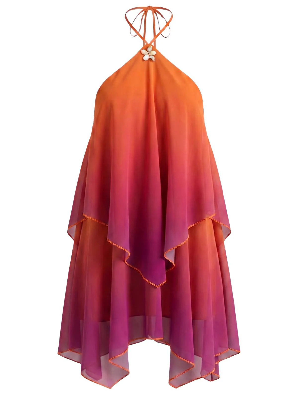 Orange 1960er Farbverlauf Halter Gestuft Chiffon Mini Kleid - Image 2