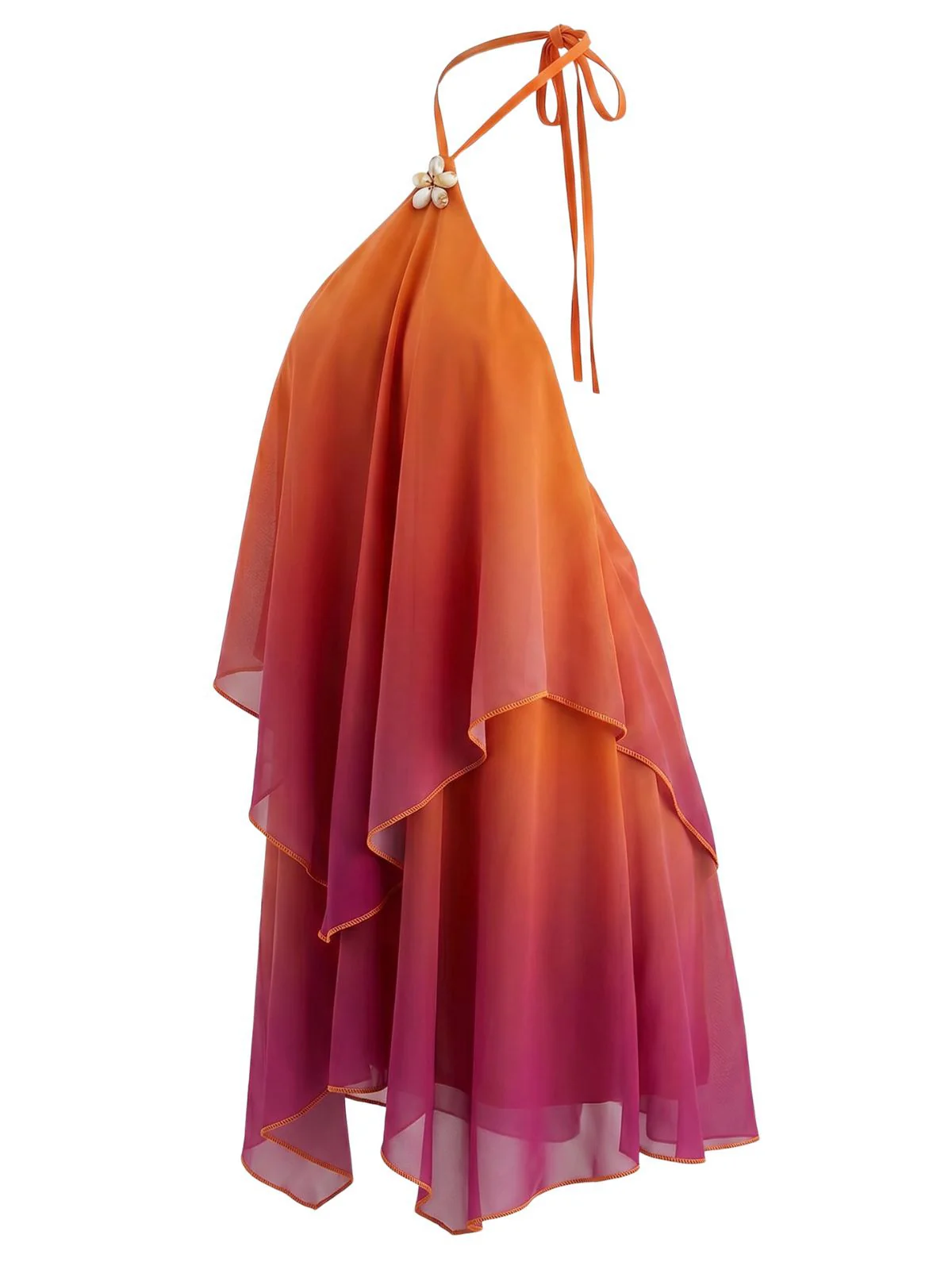 Orange 1960er Farbverlauf Halter Gestuft Chiffon Mini Kleid - Image 3