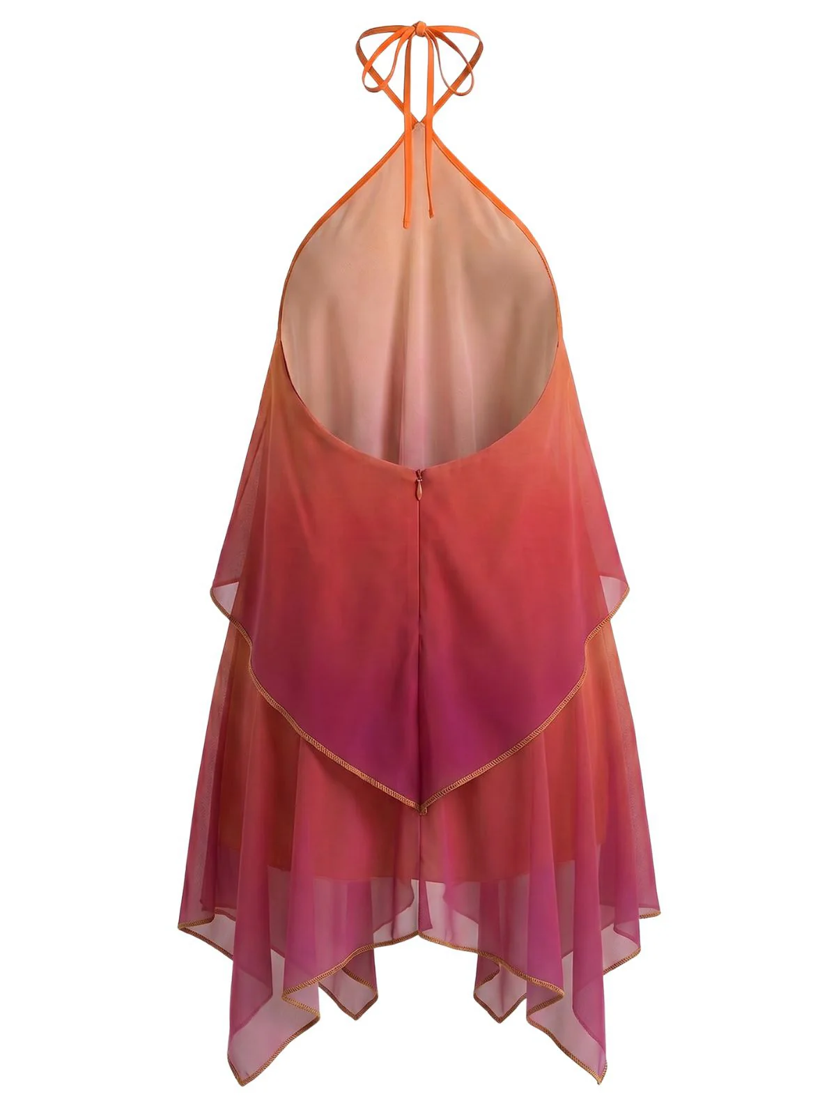 Orange 1960er Farbverlauf Halter Gestuft Chiffon Mini Kleid - Image 4