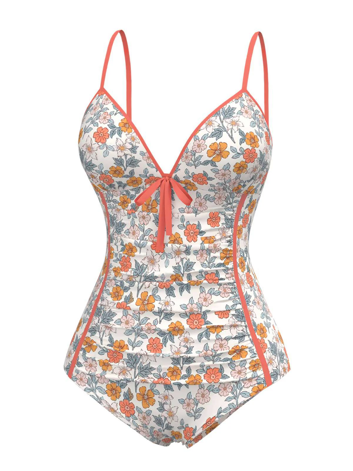 Orange 1960er Gänseblümchen Gerüschtes Badeanzug - Image 2