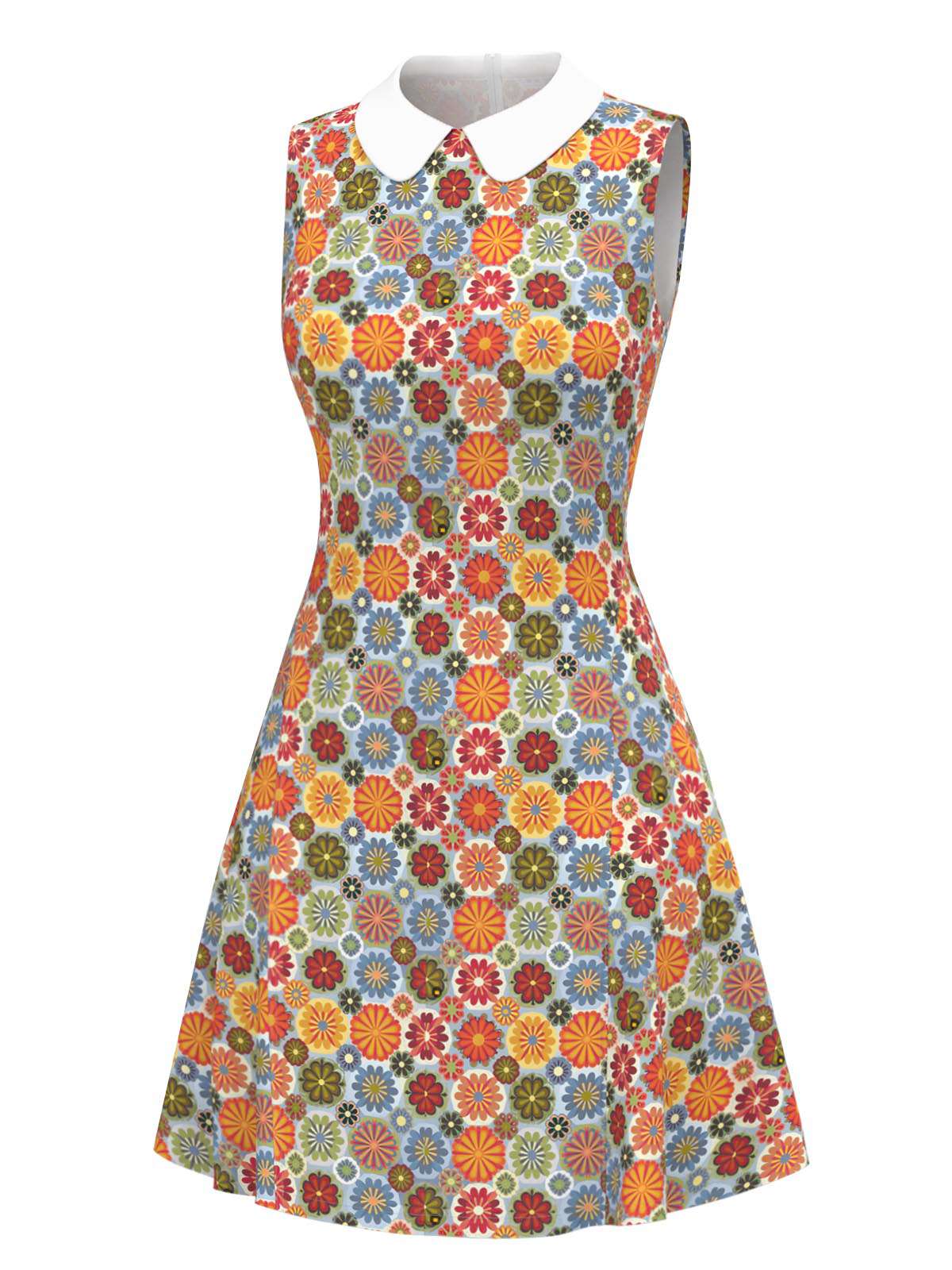 Orange 1960er Gänseblümchen Peter Pan Kragen Kleid - Image 3