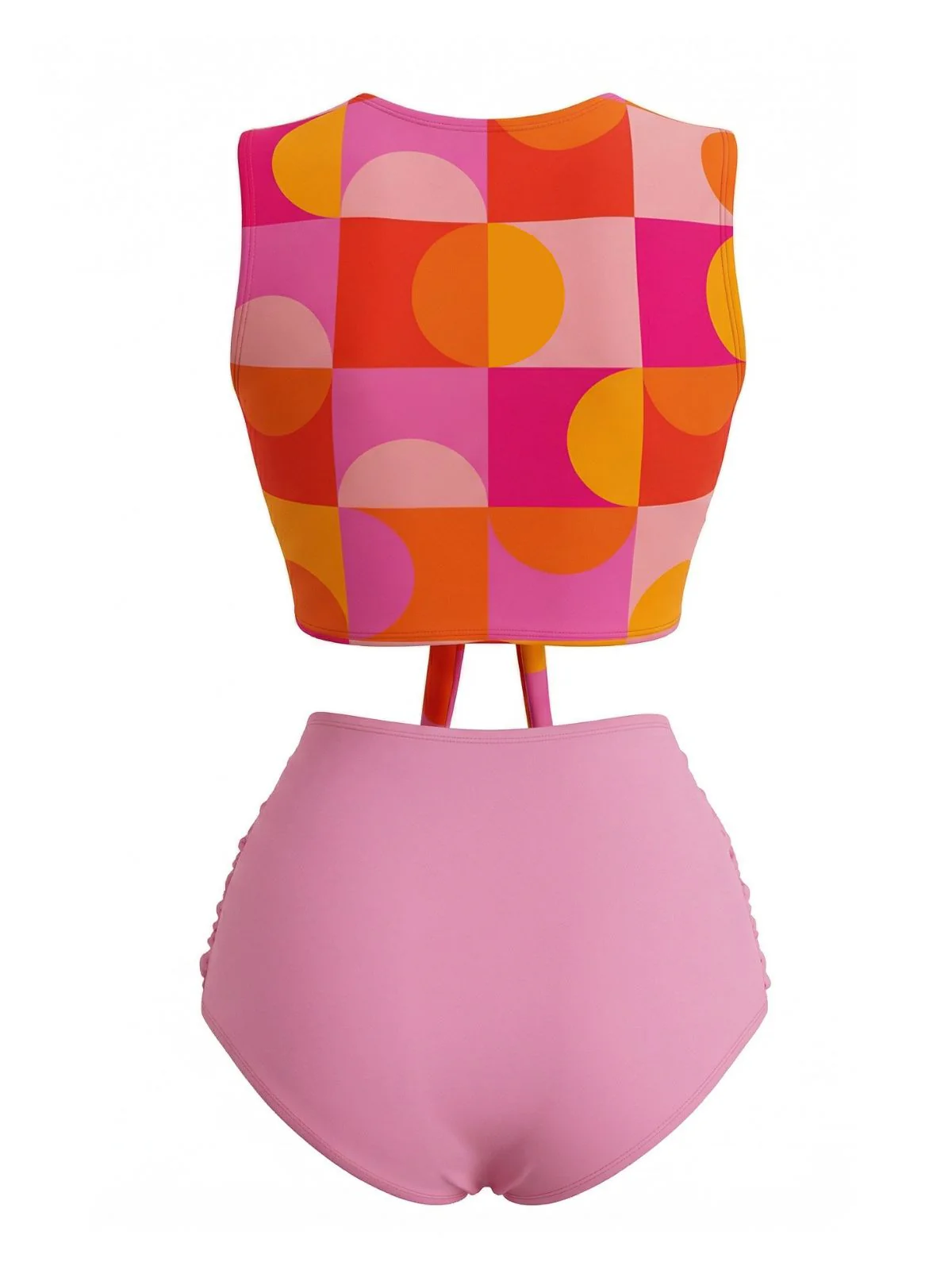 [Vorverkauf] Orange 1960er Geometrisch Druck Hohe Taille Tankini Set - Image 2
