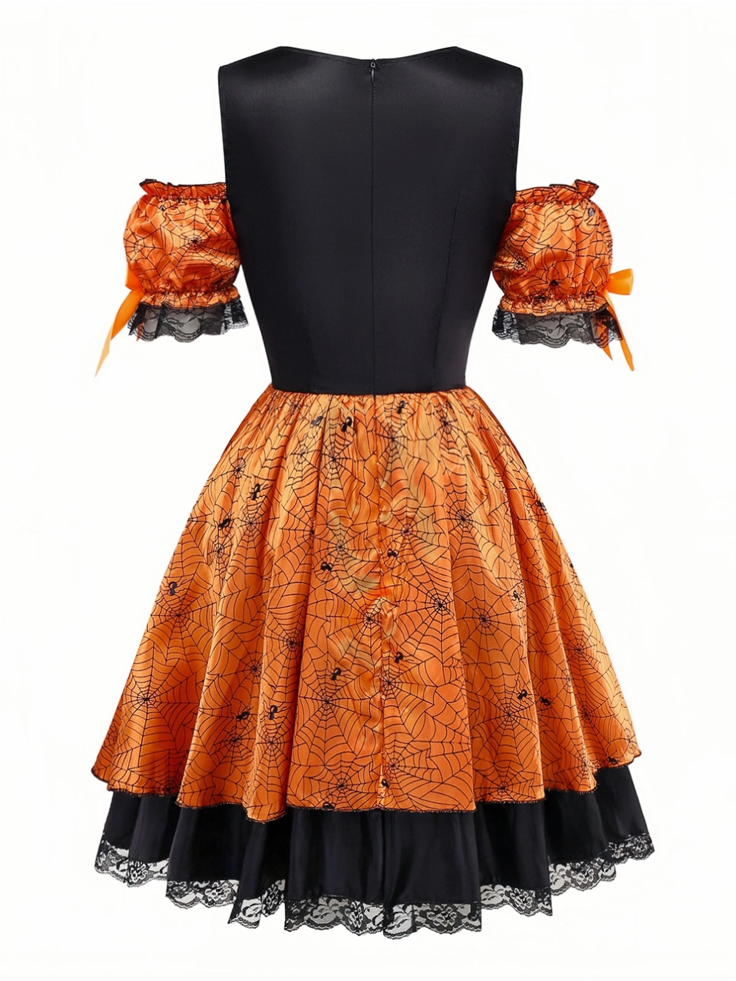 Orange 1960er Halloween Kürbis Spinnennetz Puffärmel Kleid - Image 2