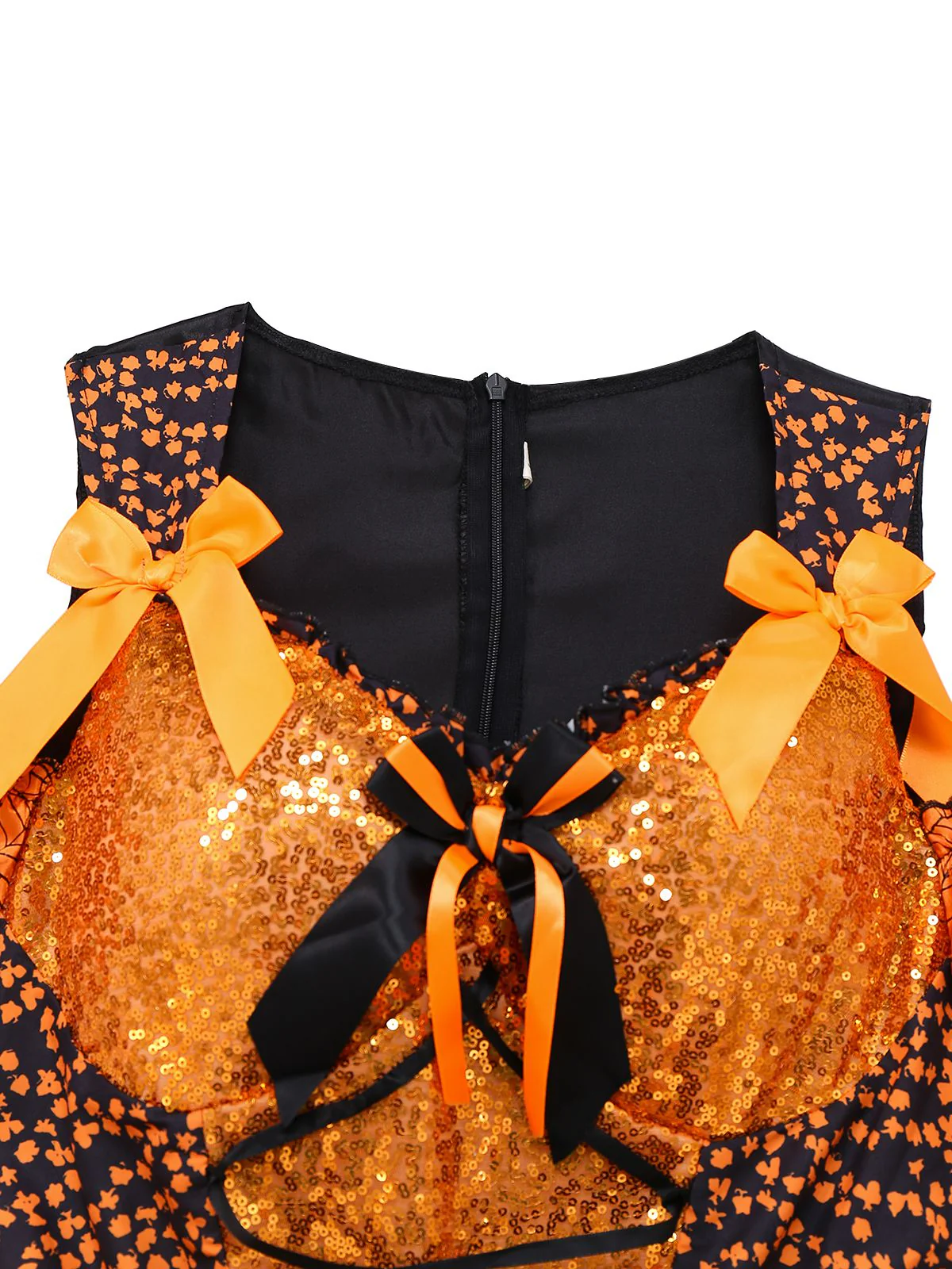 Orange 1960er Halloween Kürbis Spinnennetz Puffärmel Kleid - Image 3