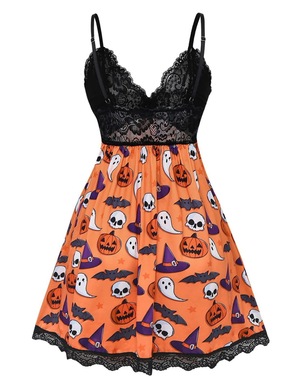 Orange 1960er Halloween Spitze Patchwork Nachtwäsche - Image 2