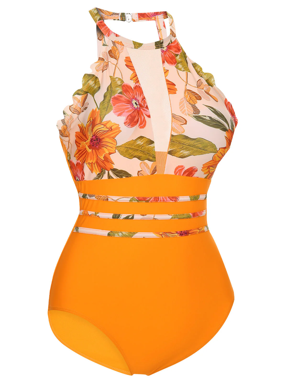Orange 1960er Halter Blumen Einteiliger Badeanzug - Image 2