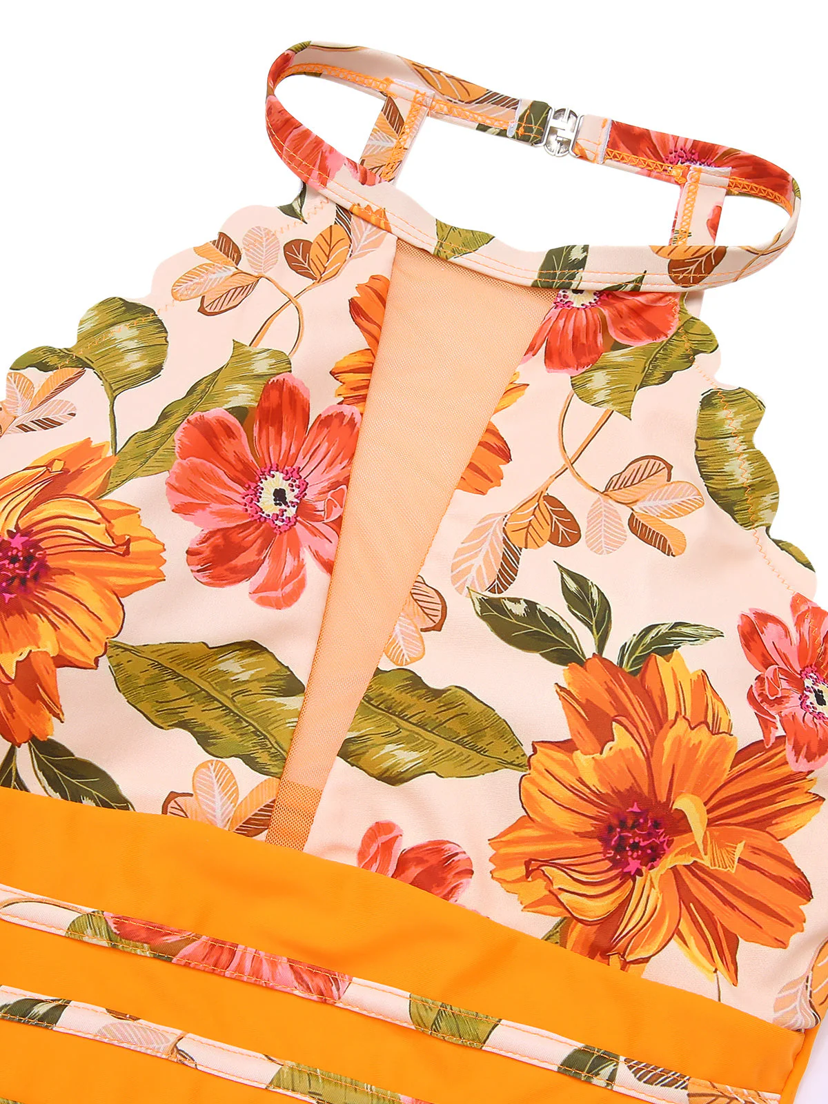 Orange 1960er Halter Blumen Einteiliger Badeanzug - Image 4