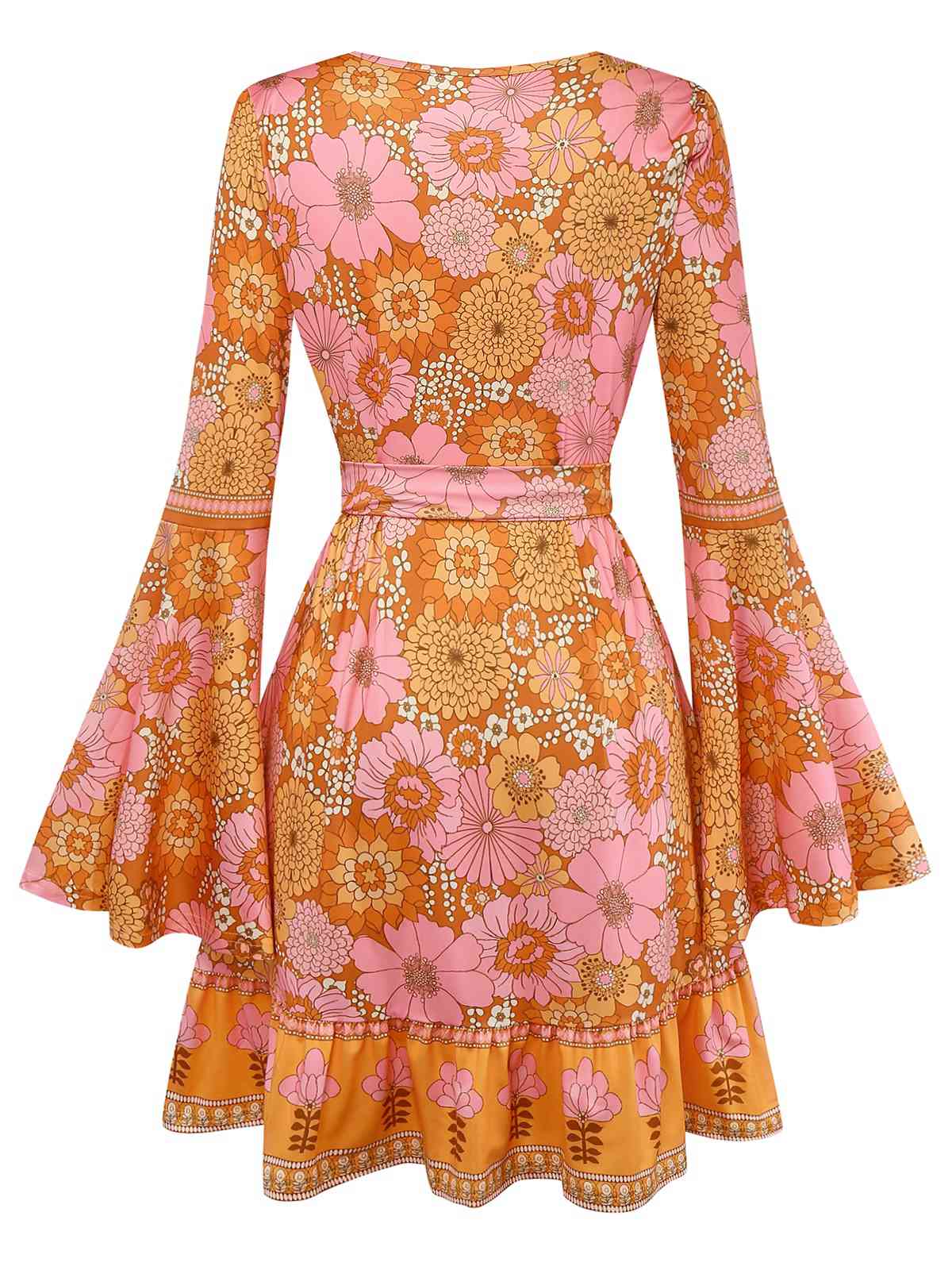 Orange 1960er Hippe Glockenärmel Blumen Kleid - Image 2