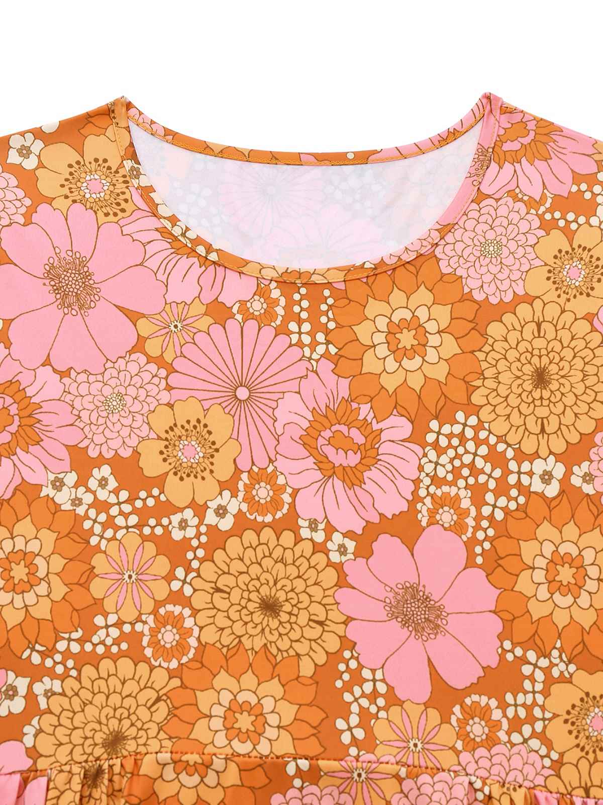 Orange 1960er Hippe Glockenärmel Blumen Kleid - Image 3