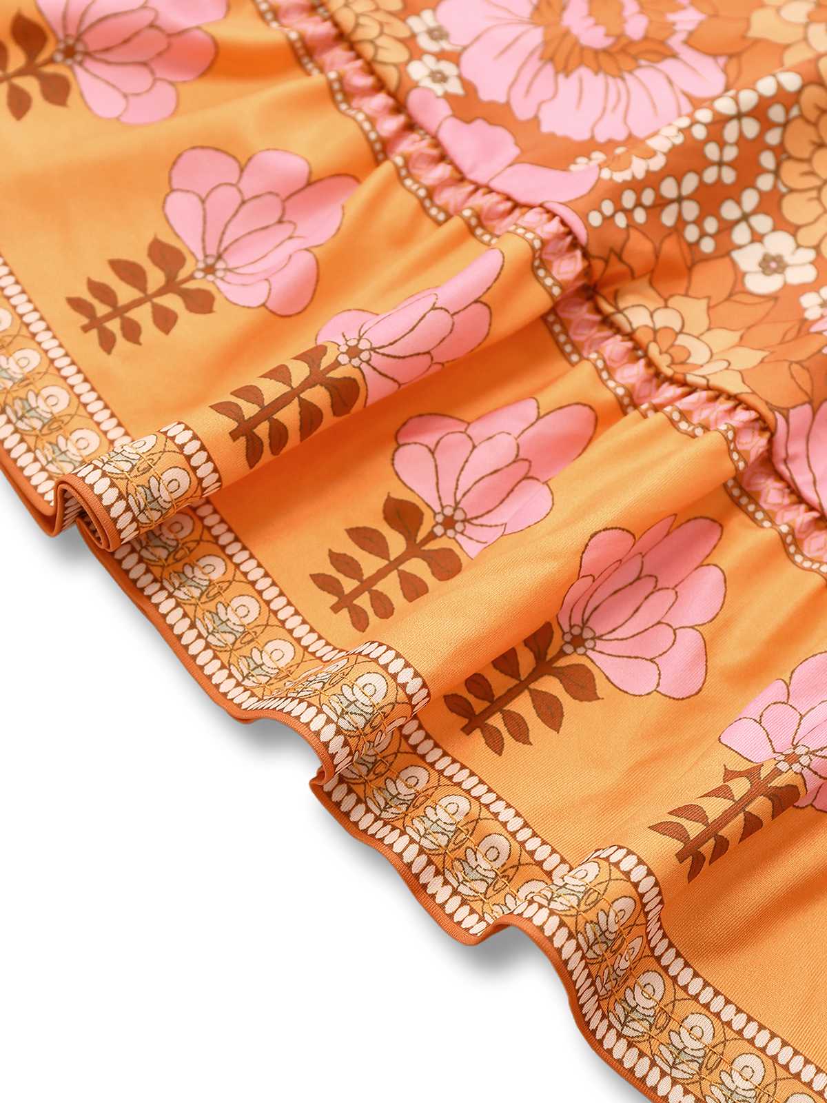 Orange 1960er Hippe Glockenärmel Blumen Kleid - Image 5