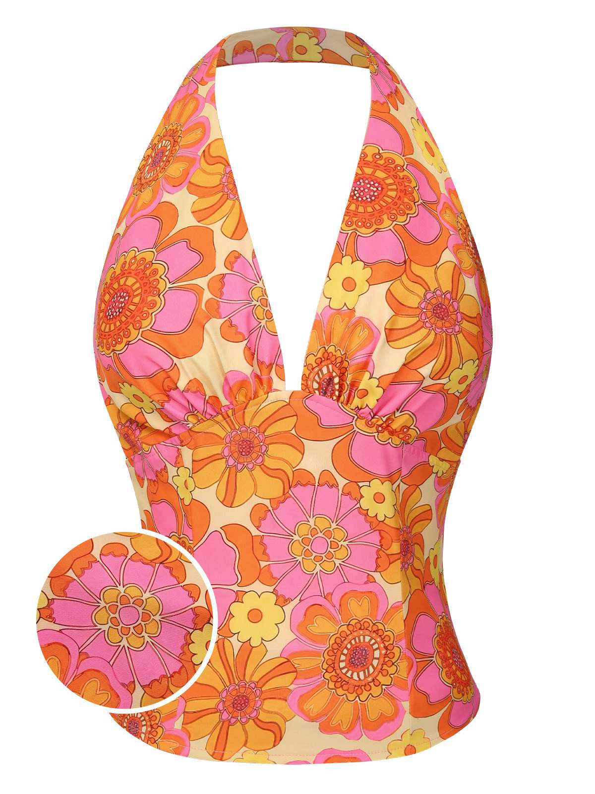 Orange 1960er Hippie Blumen Halfter Top - Image 2