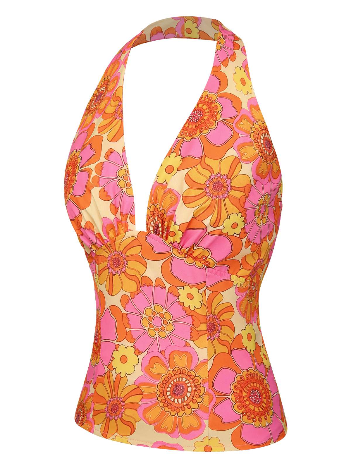 Orange 1960er Hippie Blumen Halfter Top - Image 4
