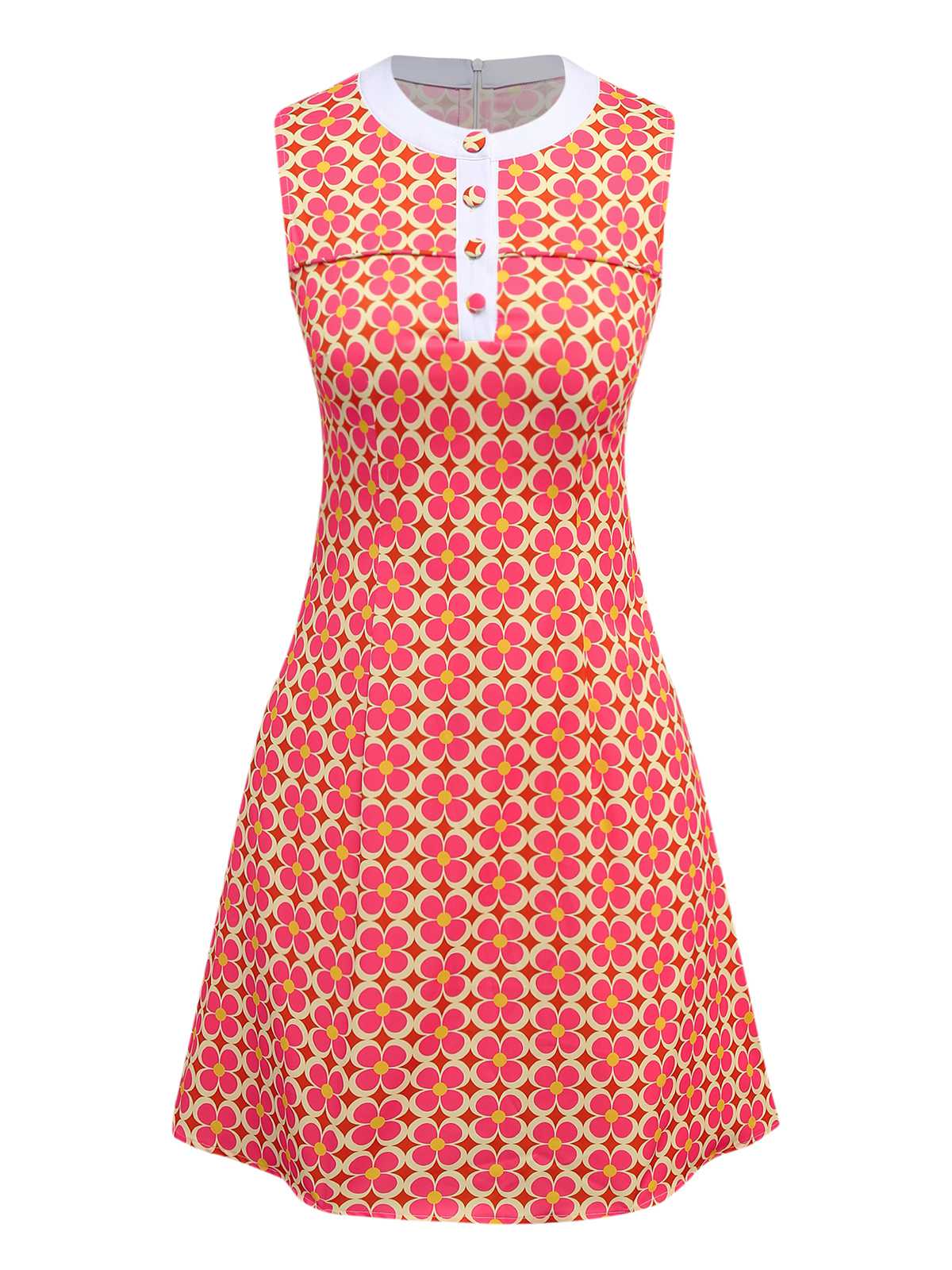 Orange 1960er Hippie Blumen Rundhals Kleid - Image 2