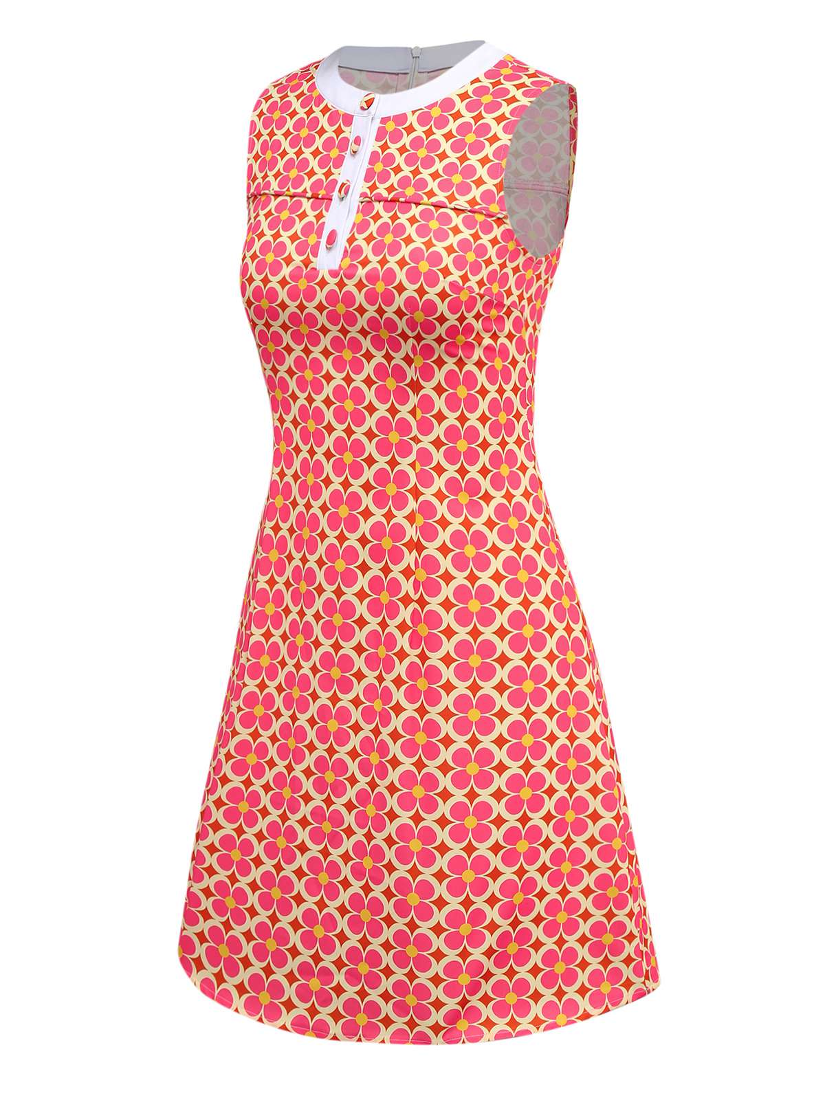 Orange 1960er Hippie Blumen Rundhals Kleid - Image 3