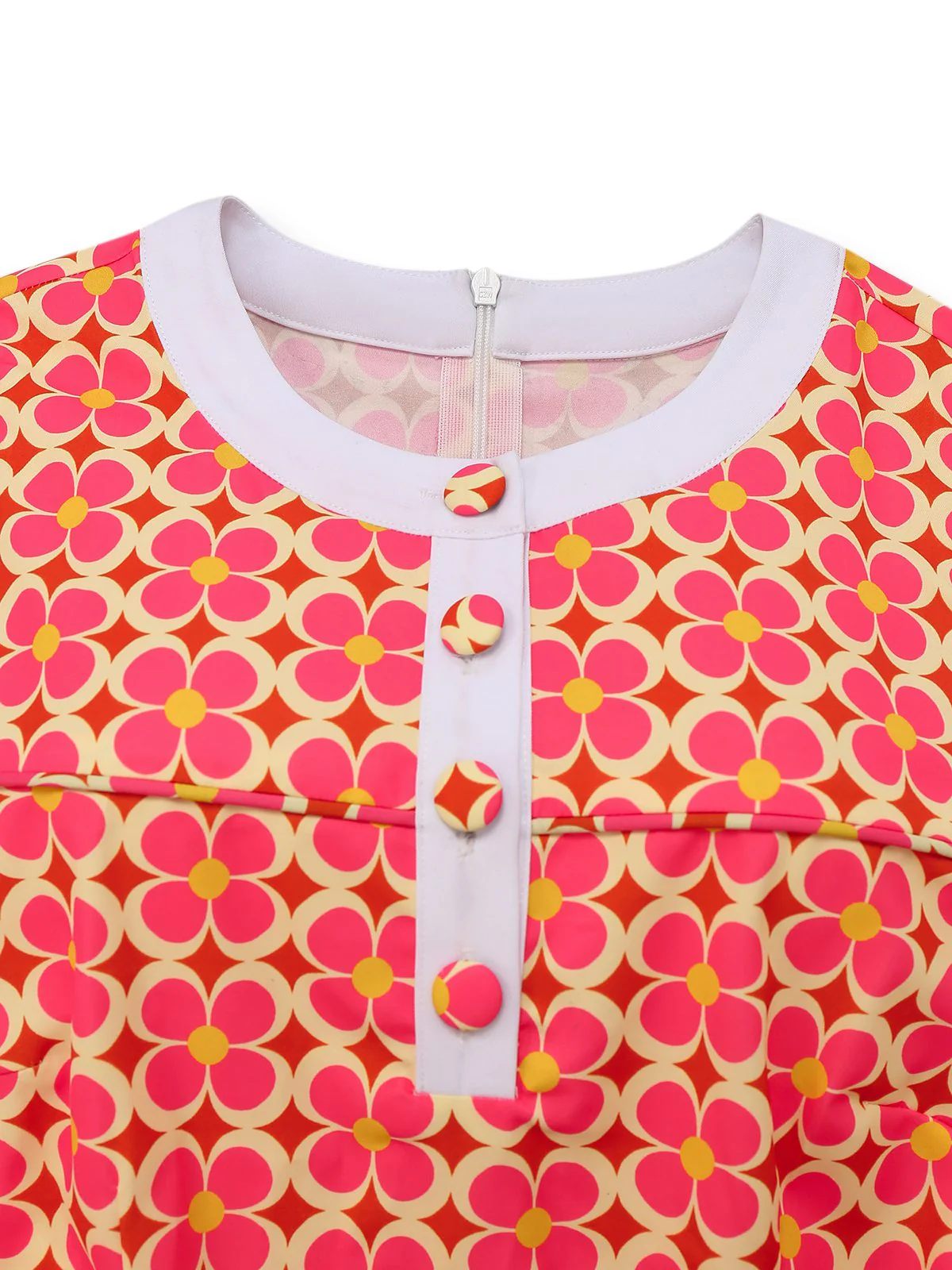 Orange 1960er Hippie Blumen Rundhals Kleid - Image 5