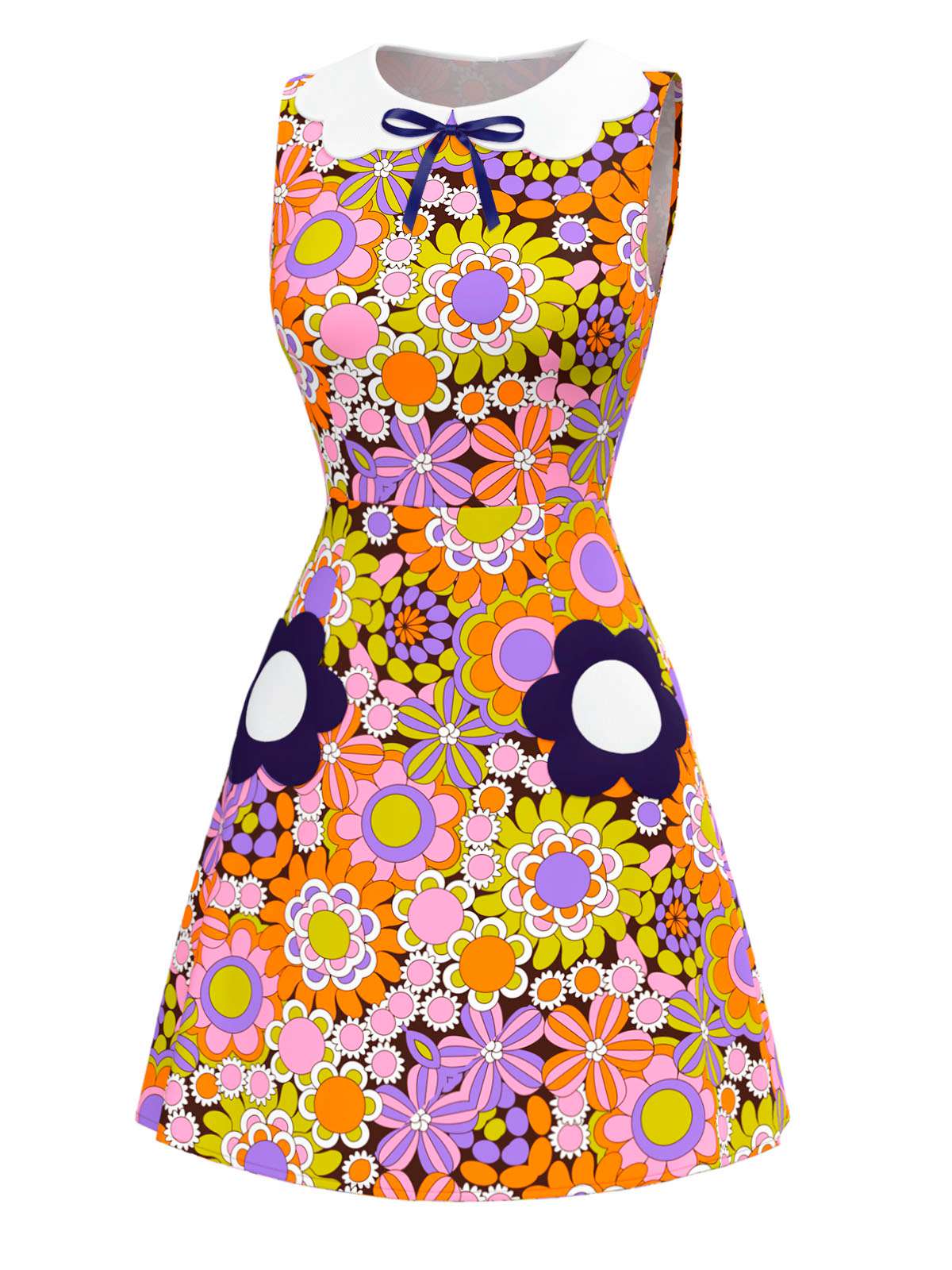 Orange 1960er Peter Pan Kragen Blumen Bogen Kleid - Image 2