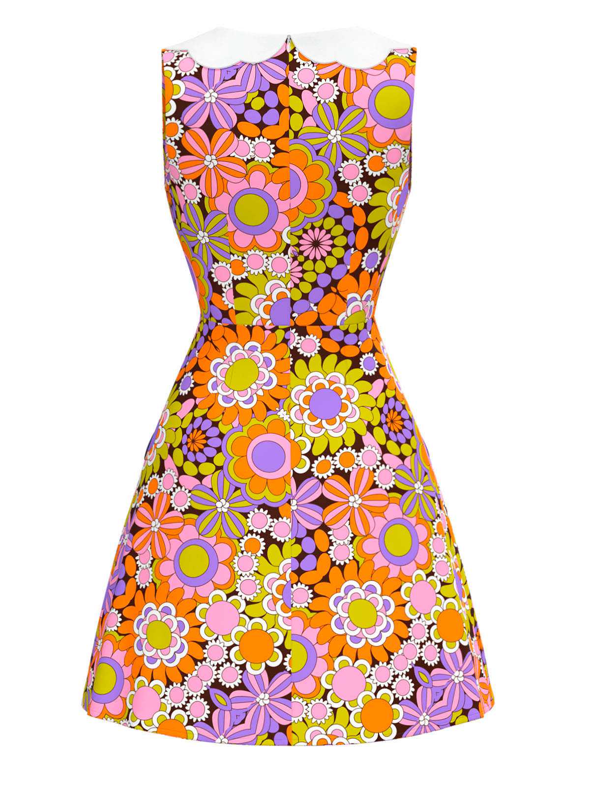 Orange 1960er Peter Pan Kragen Blumen Bogen Kleid - Image 3