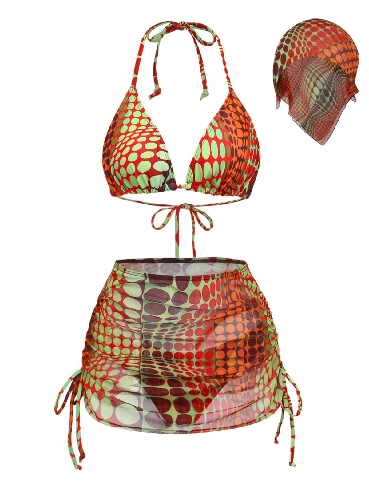 [Vorverkauf] Orange 1960er Psychedelisch Polka Dot Netz Bikini Set - Image 2