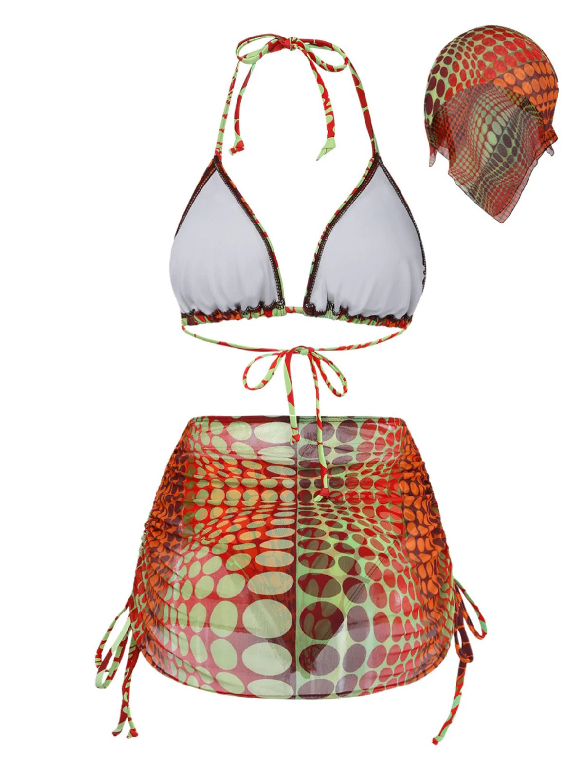 [Vorverkauf] Orange 1960er Psychedelisch Polka Dot Netz Bikini Set - Image 3