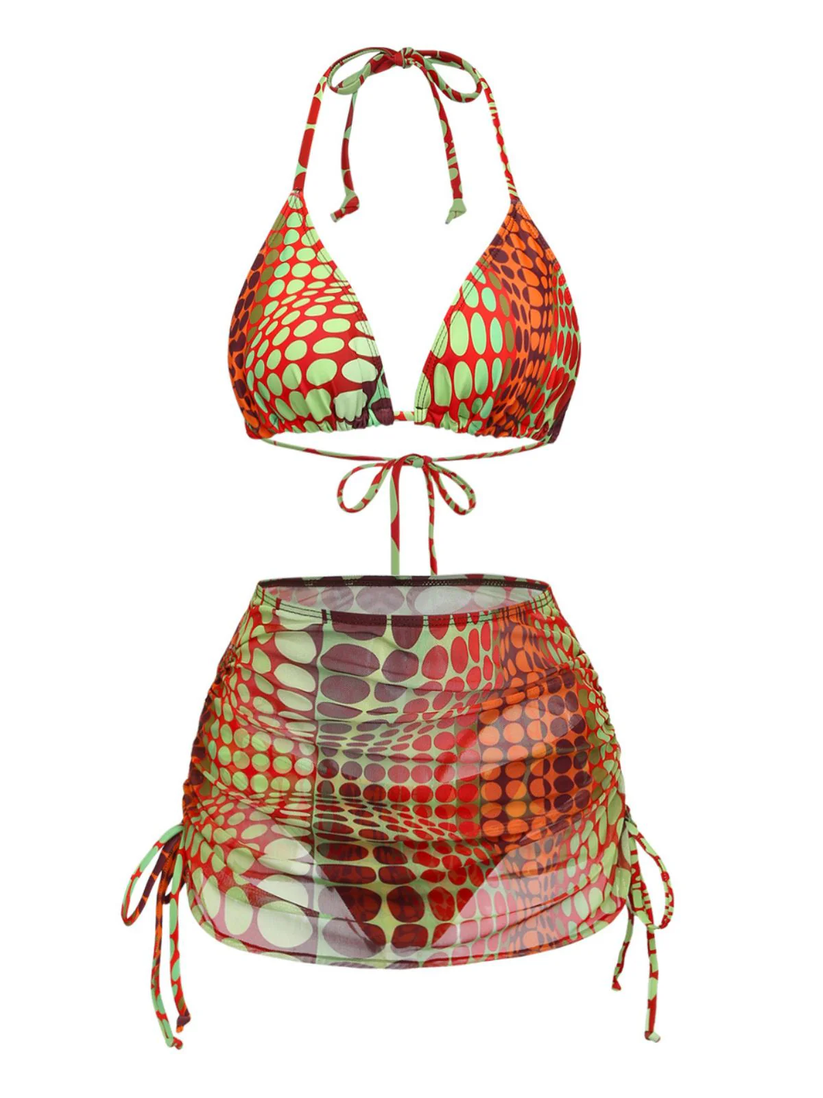 [Vorverkauf] Orange 1960er Psychedelisch Polka Dot Netz Bikini Set - Image 4
