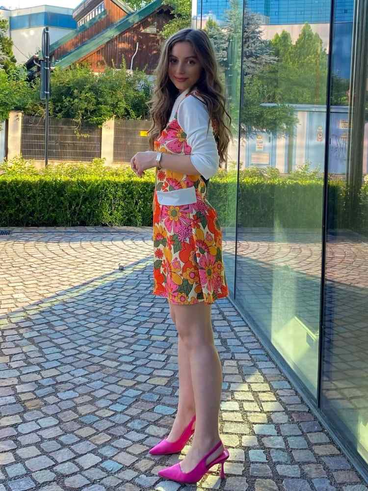 Orange 1960er Revers Blumen Patchwork Kleid - Image 2