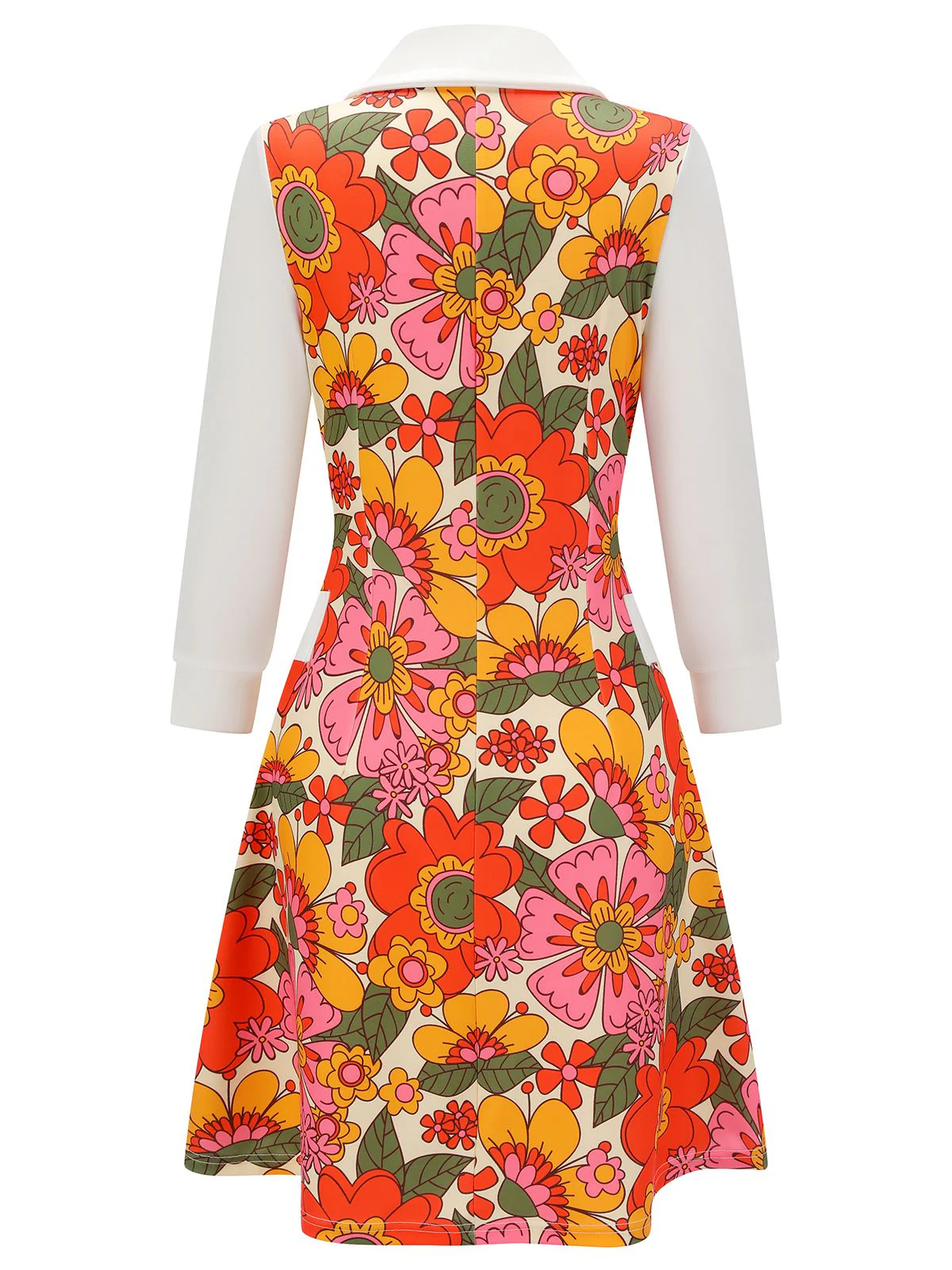 Orange 1960er Revers Blumen Patchwork Kleid - Image 7