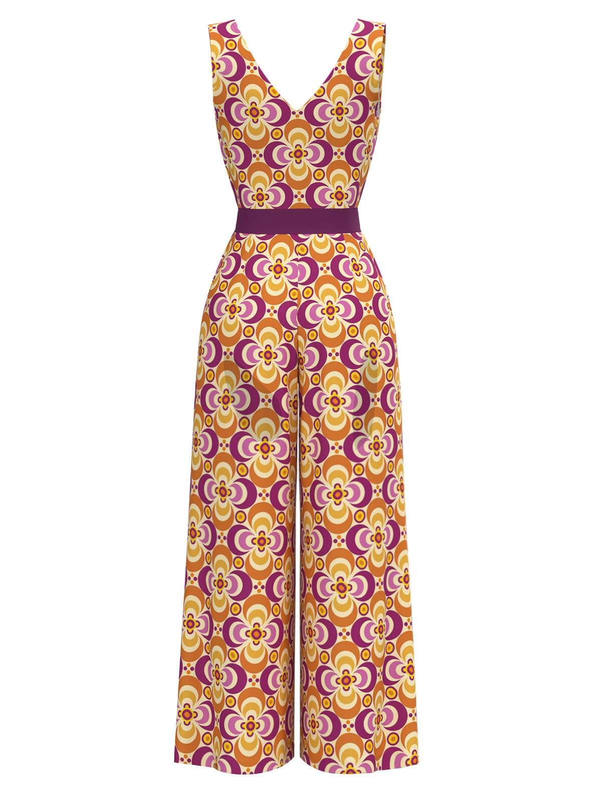 Orange 1960er V-Ausschnitt Gürtel Blumen Jumpsuit - Image 4