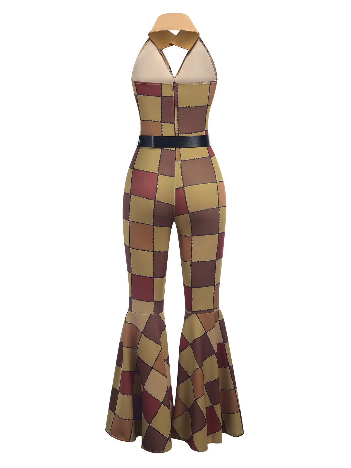 Orange 1970er Blumen Muster Patchwork Halter Jumpsuit - Image 4