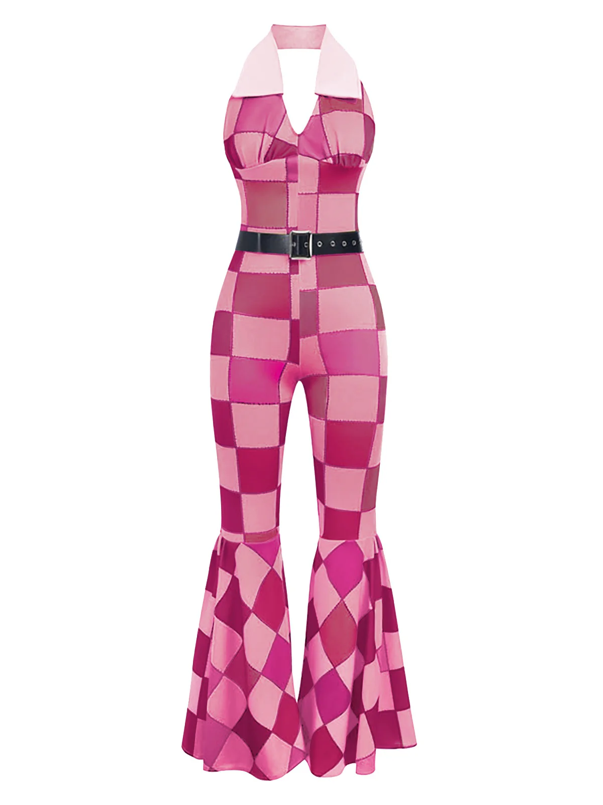 Orange 1970er Blumen Muster Patchwork Halter Jumpsuit - Image 7