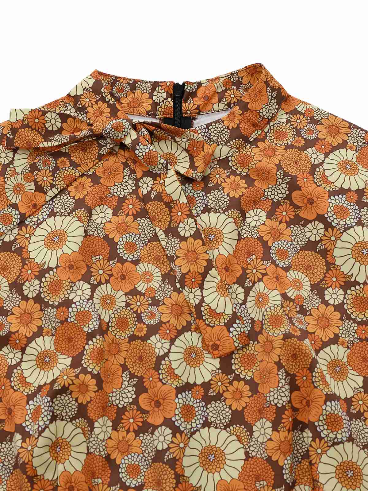 [Vorverkauf] Orange 1970er Gänseblümchen Cord Krawattenhals Jumpsuit - Image 5