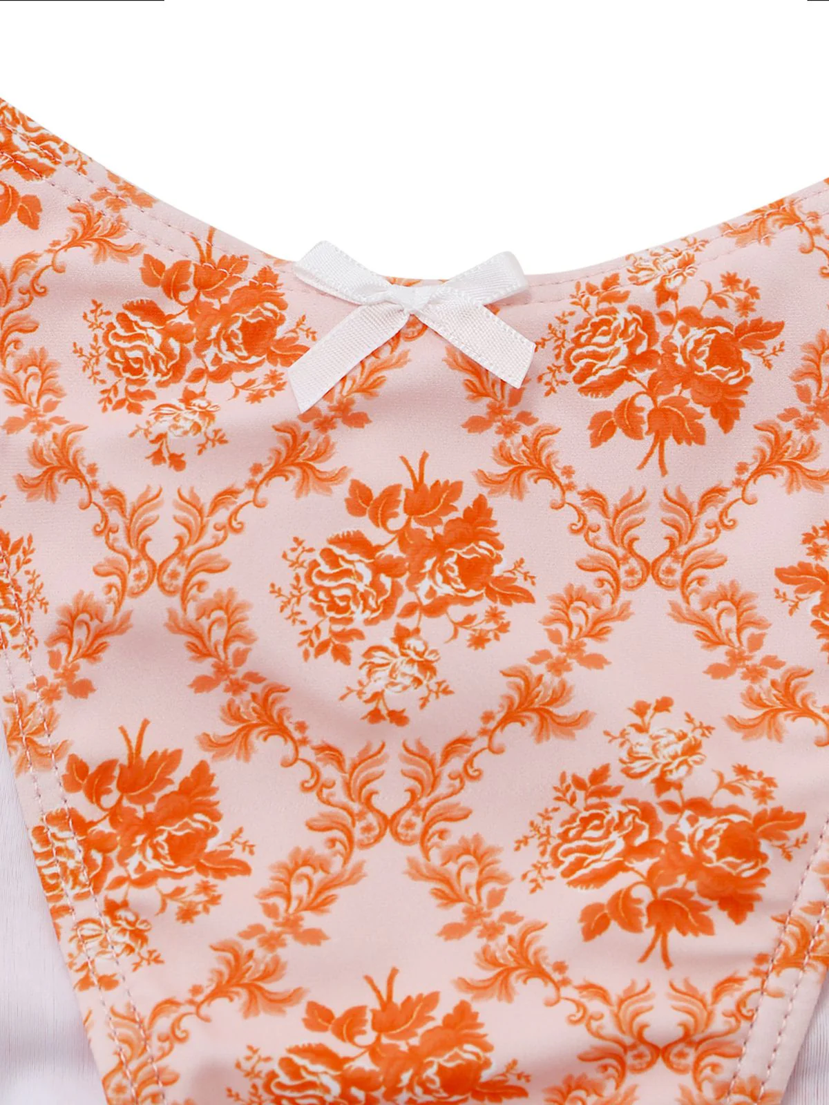 Orange 1970er Tief V-Ausschnitt Blumen Druck Tankini Set - Image 6