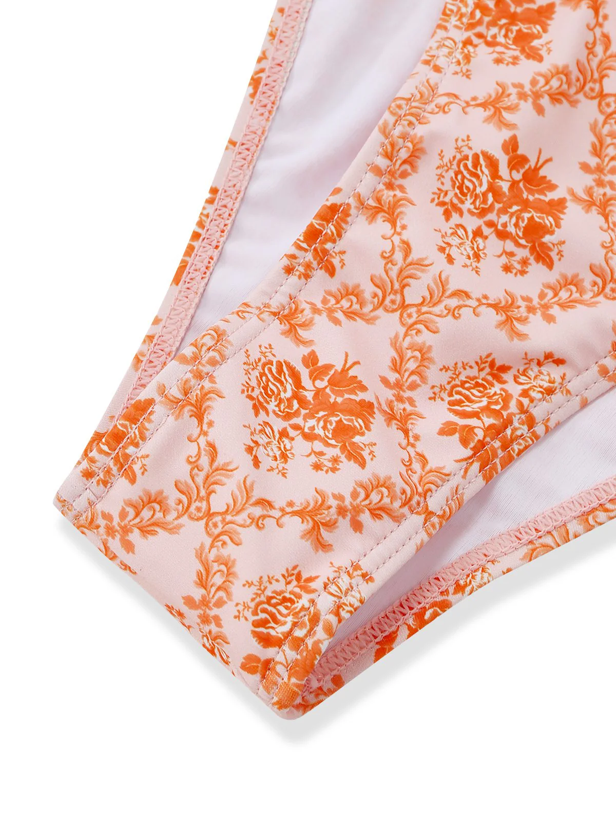 Orange 1970er Tief V-Ausschnitt Blumen Druck Tankini Set - Image 7