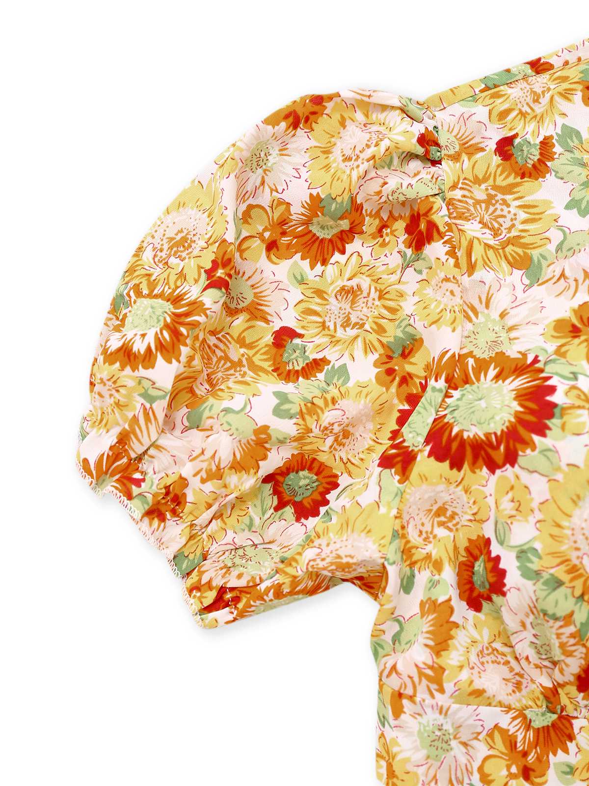Orange 1970er Tief V-Ausschnitt Sonnenblume Boho Kleid - Image 3