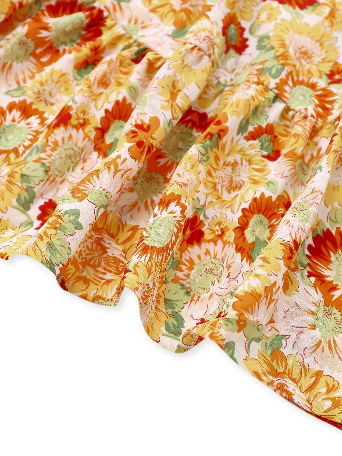 Orange 1970er Tief V-Ausschnitt Sonnenblume Boho Kleid - Image 4