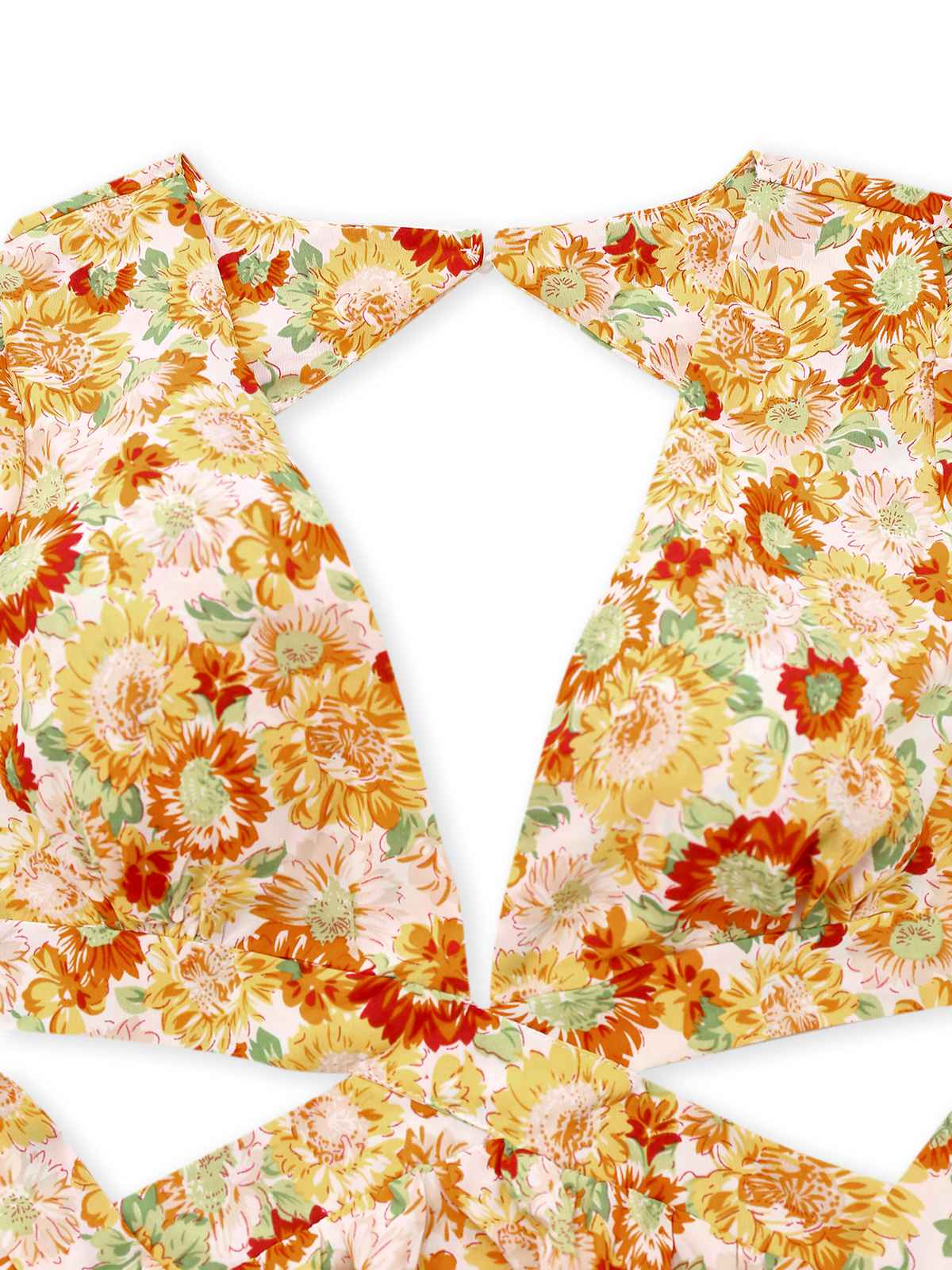 Orange 1970er Tief V-Ausschnitt Sonnenblume Boho Kleid - Image 5