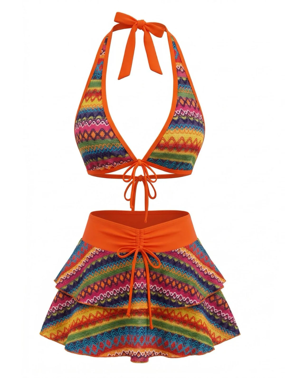 Orange 80er Boho Bikini-Set & Rock-Cover-Up - Image 2